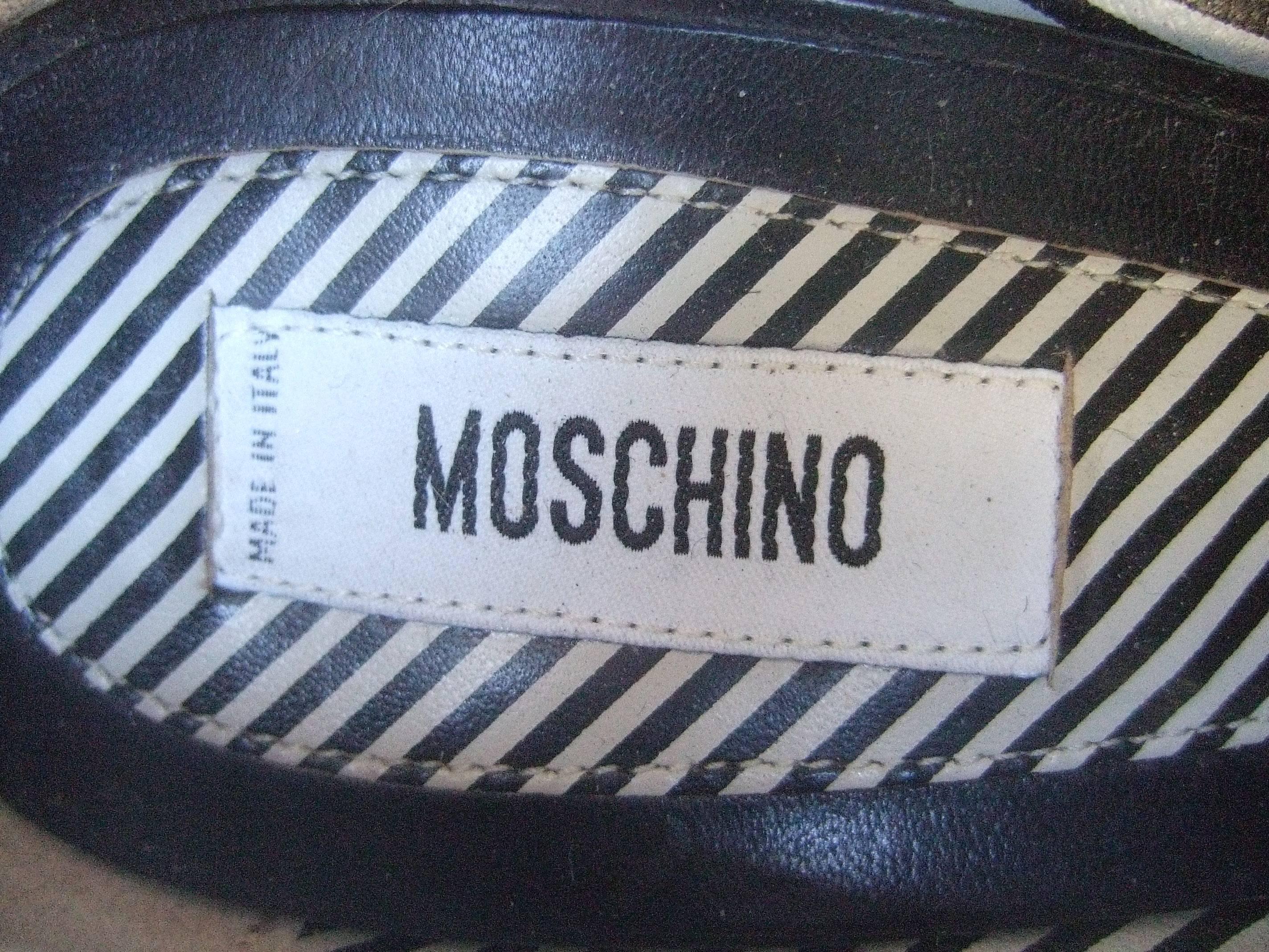 Women's Moschino Italy Black & White Leather Peep Toe Pumps Size 39.5 