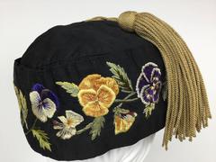 Rare Victorian Men's Silk Hand Embroidered Night Cap.  1890's.