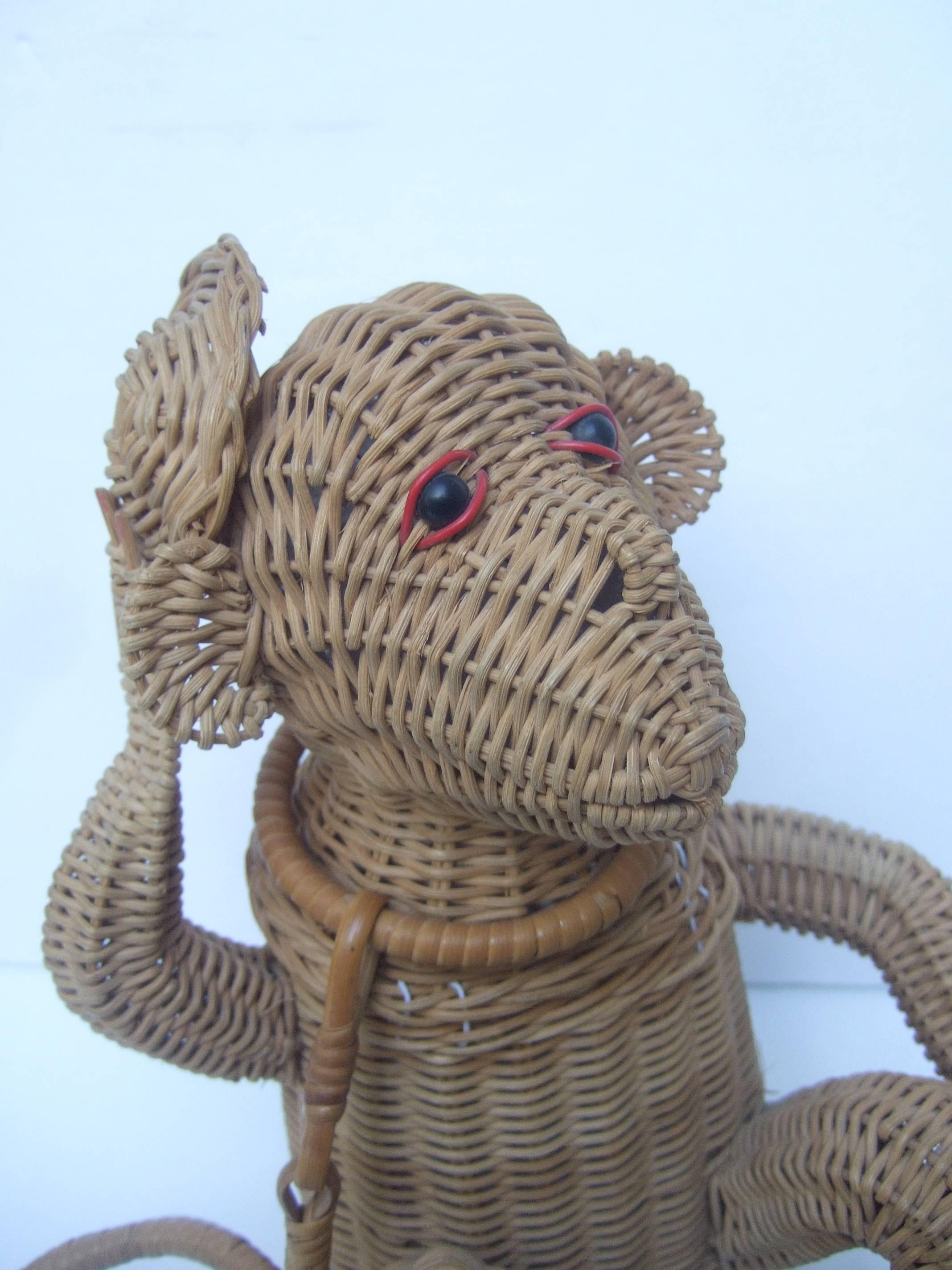 Brown Whimsical Wicker Monkey Novelty Handbag ca 1960