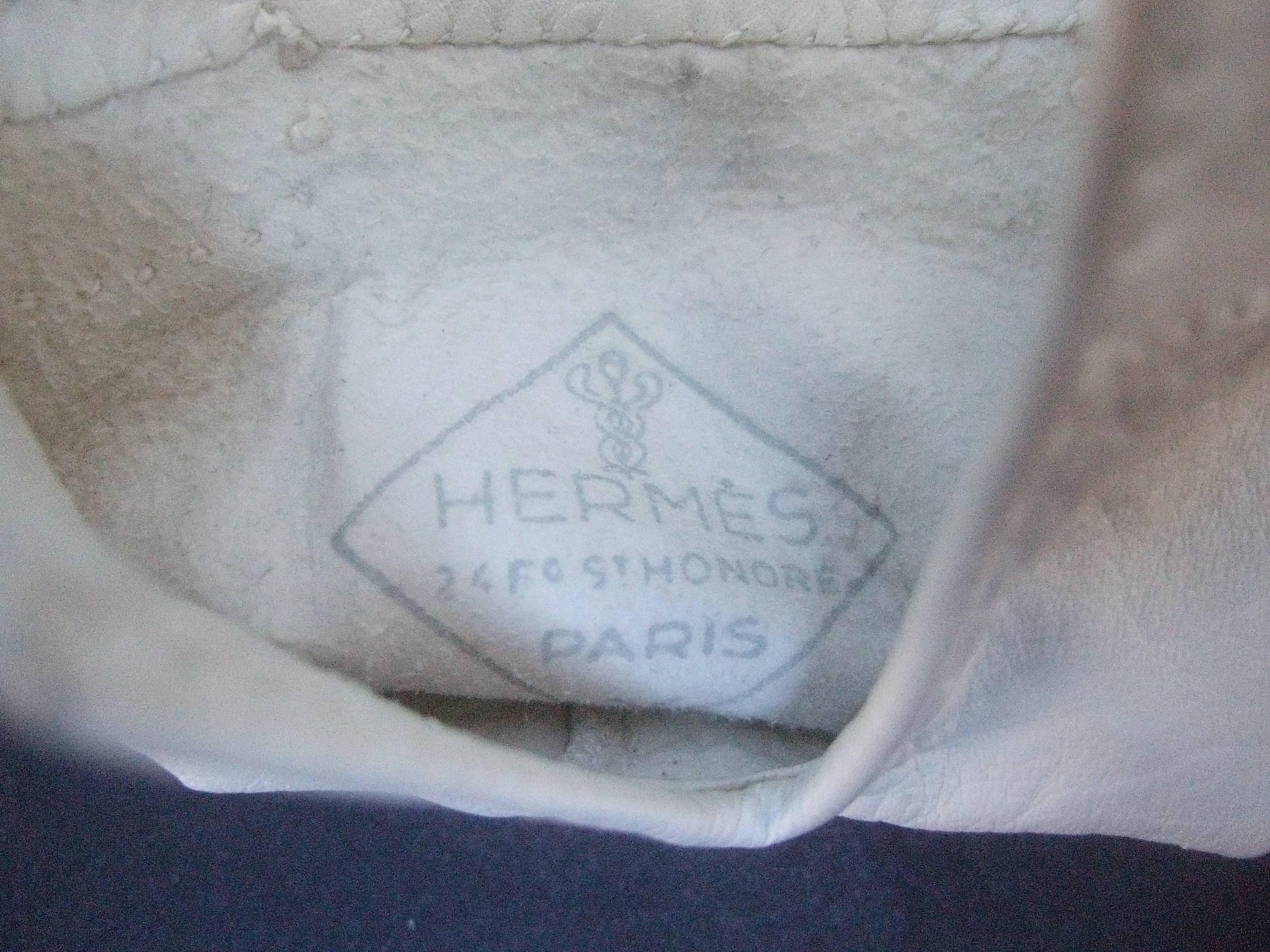 Hermes Paris White Kidskin Leather Gloves ca 1970s 1