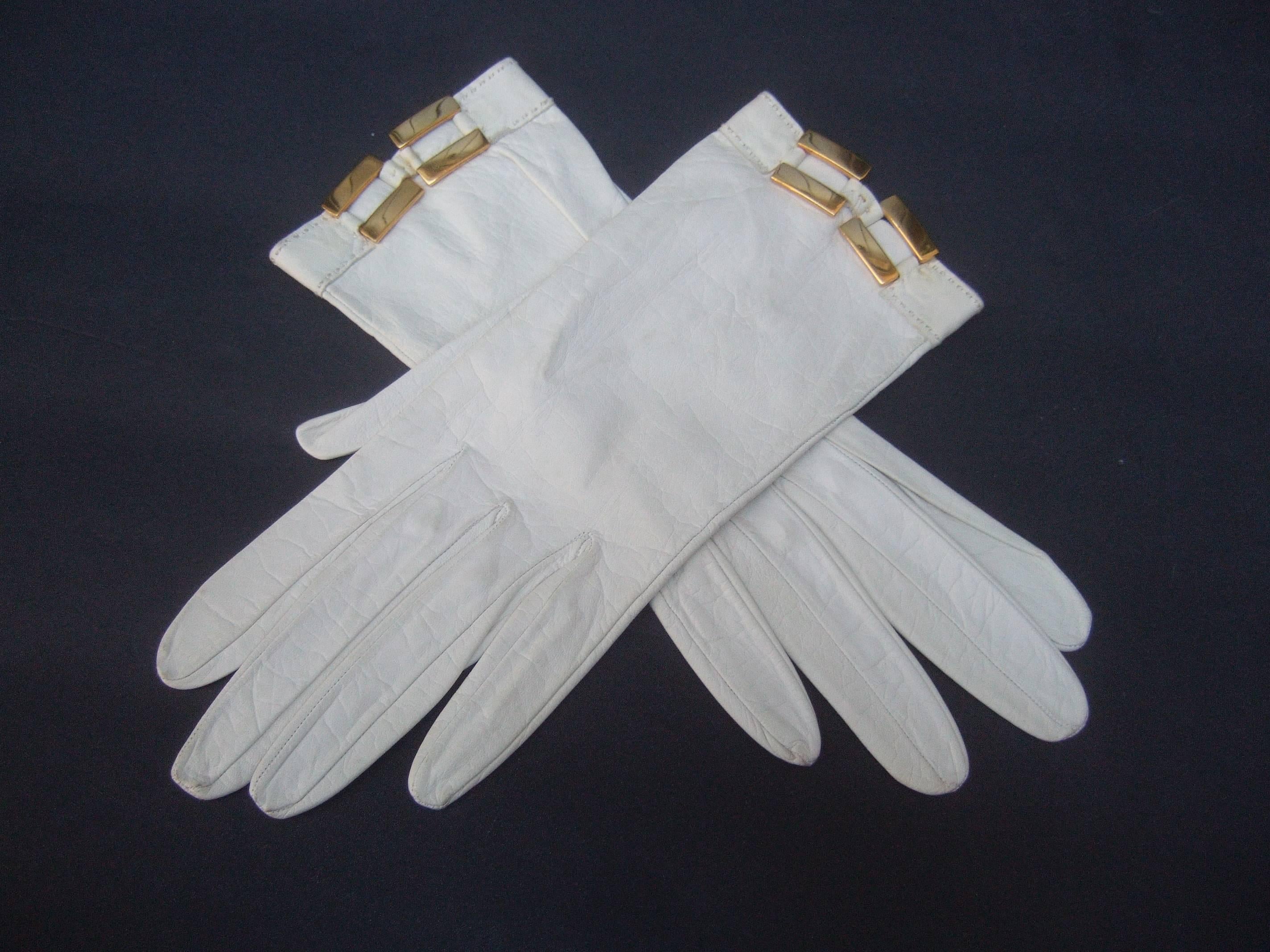 kidskin white leather gloves