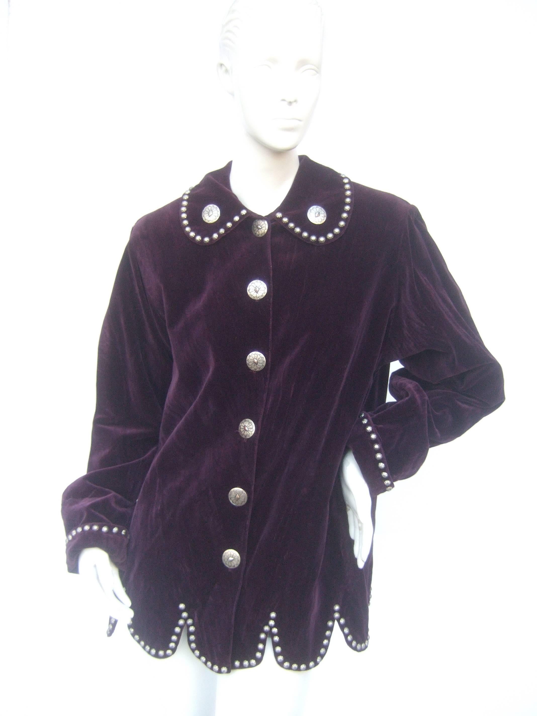 Unique Plum Cotton Velvet Grommet Jacket ca 1990s  1