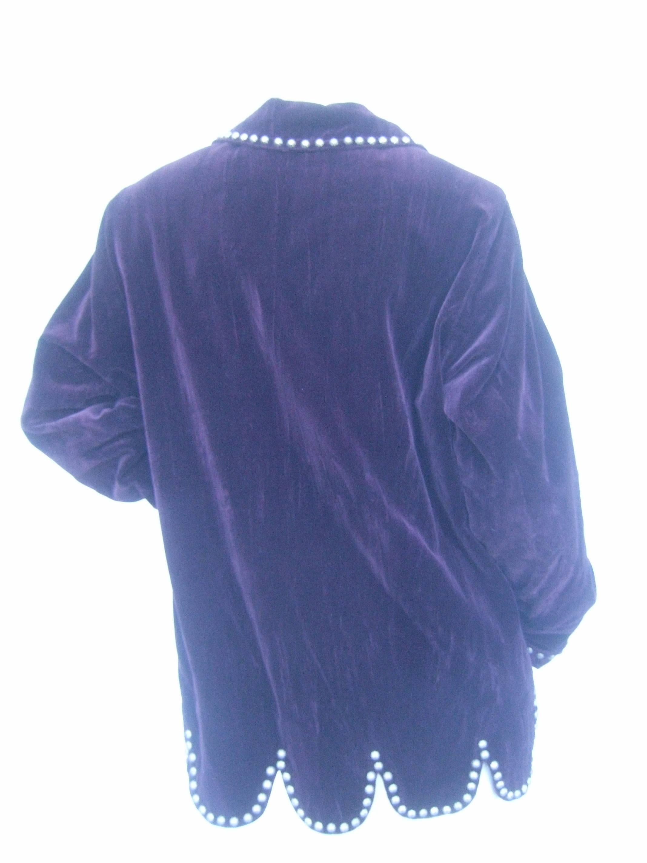 Unique Plum Cotton Velvet Grommet Jacket ca 1990s  5