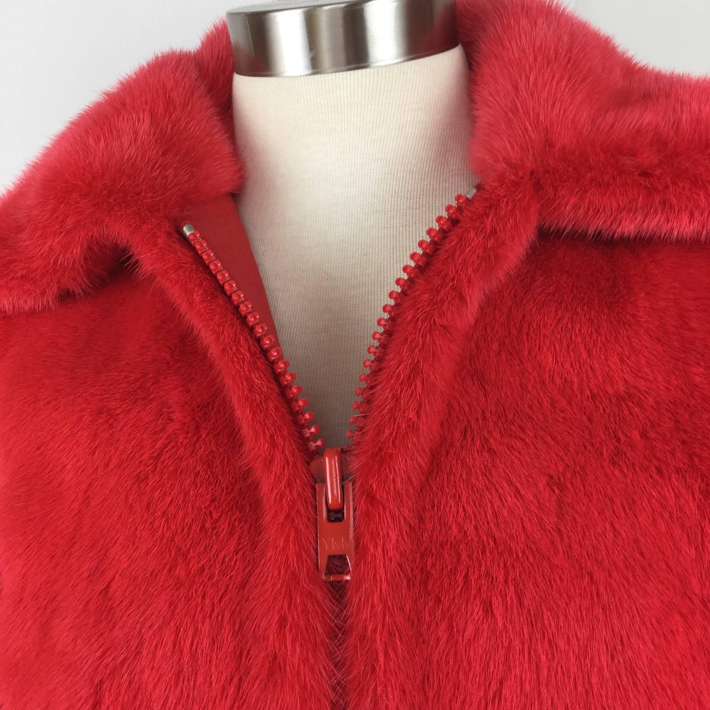 Cardinal Red Reversible Mink Bomber Jacket.  1980's. In Excellent Condition In University City, MO