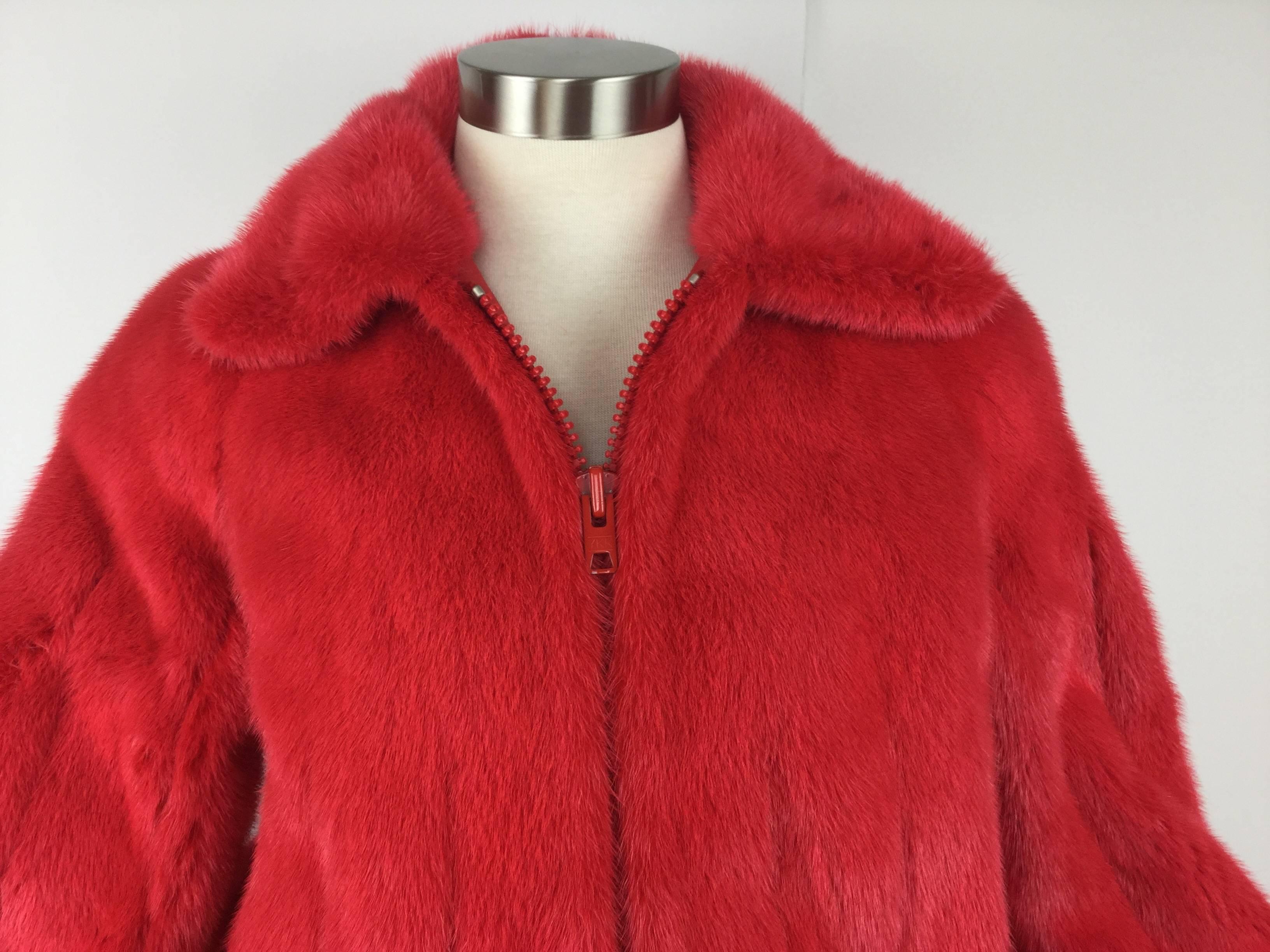 
What an amazing color!  

This vintage mink bomber style jacket is such a fun piece!

Blouson style with chunky knit waistband.

Incredible quality!  

The piece is unlabeled in order for it to be wearable on both sides
but it is said to