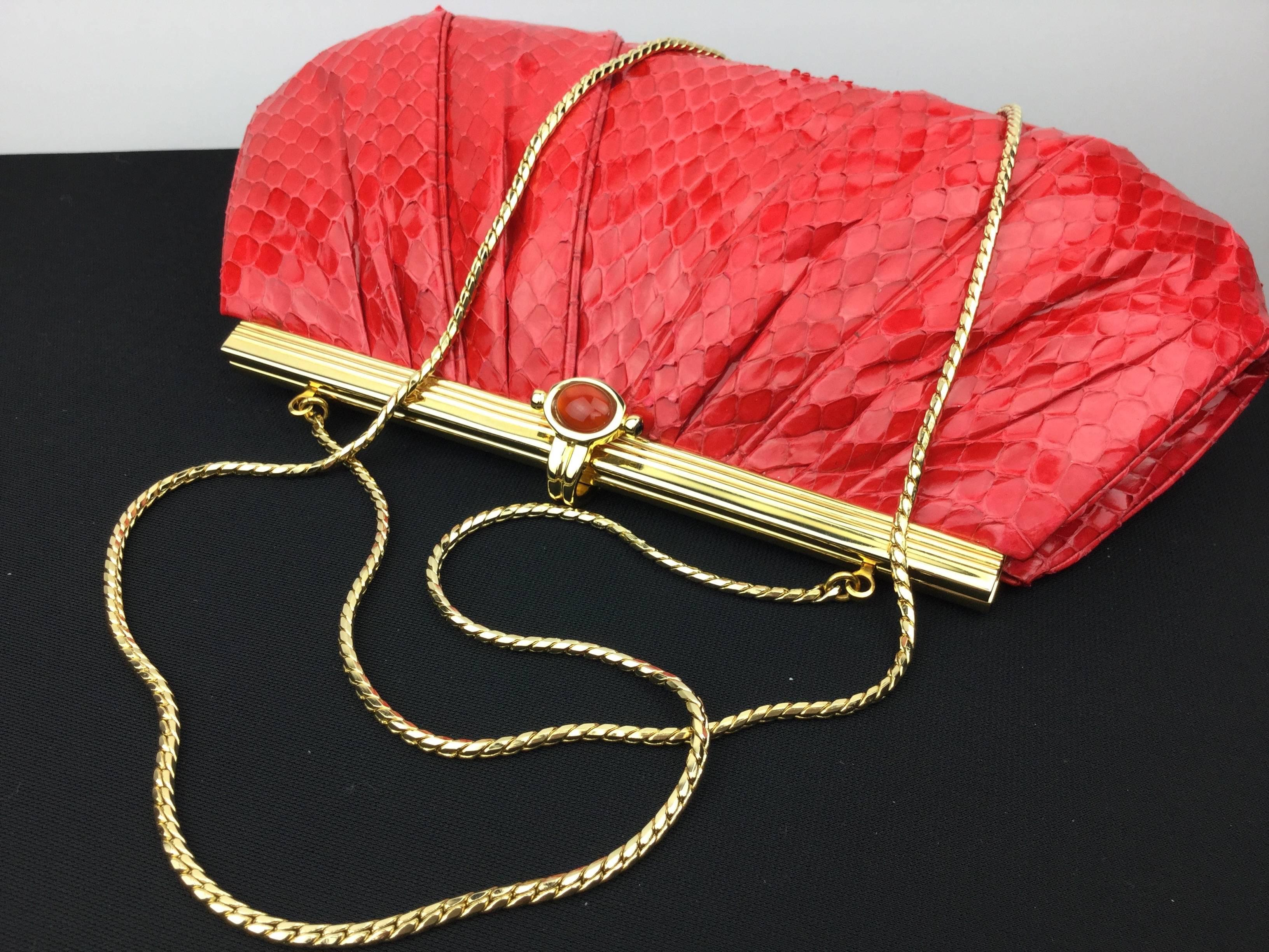 Judith Leiber Cherry Red Python Handbag. 1990's. In Excellent Condition In University City, MO