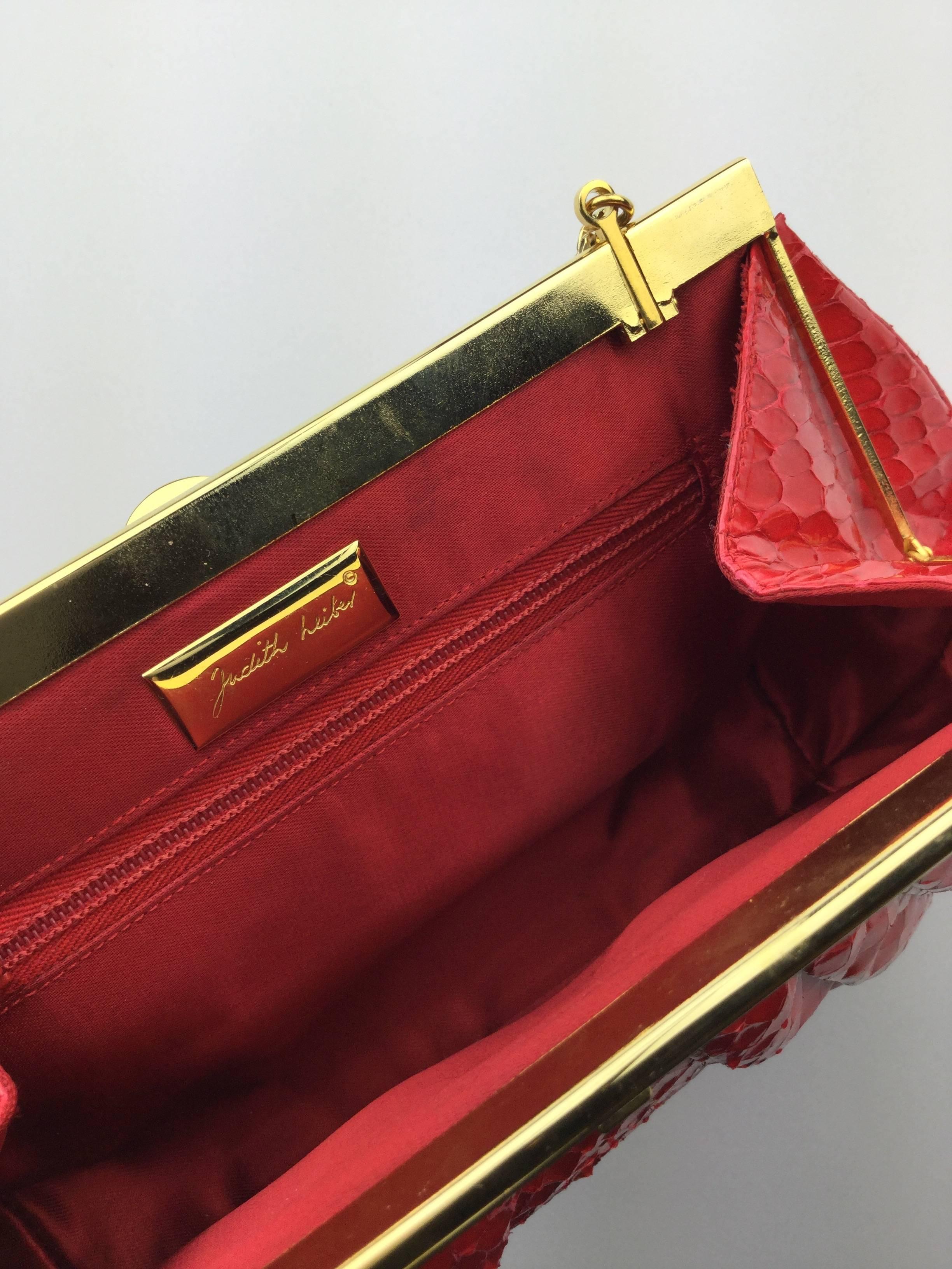 Judith Leiber Cherry Red Python Handbag. 1990's. 2