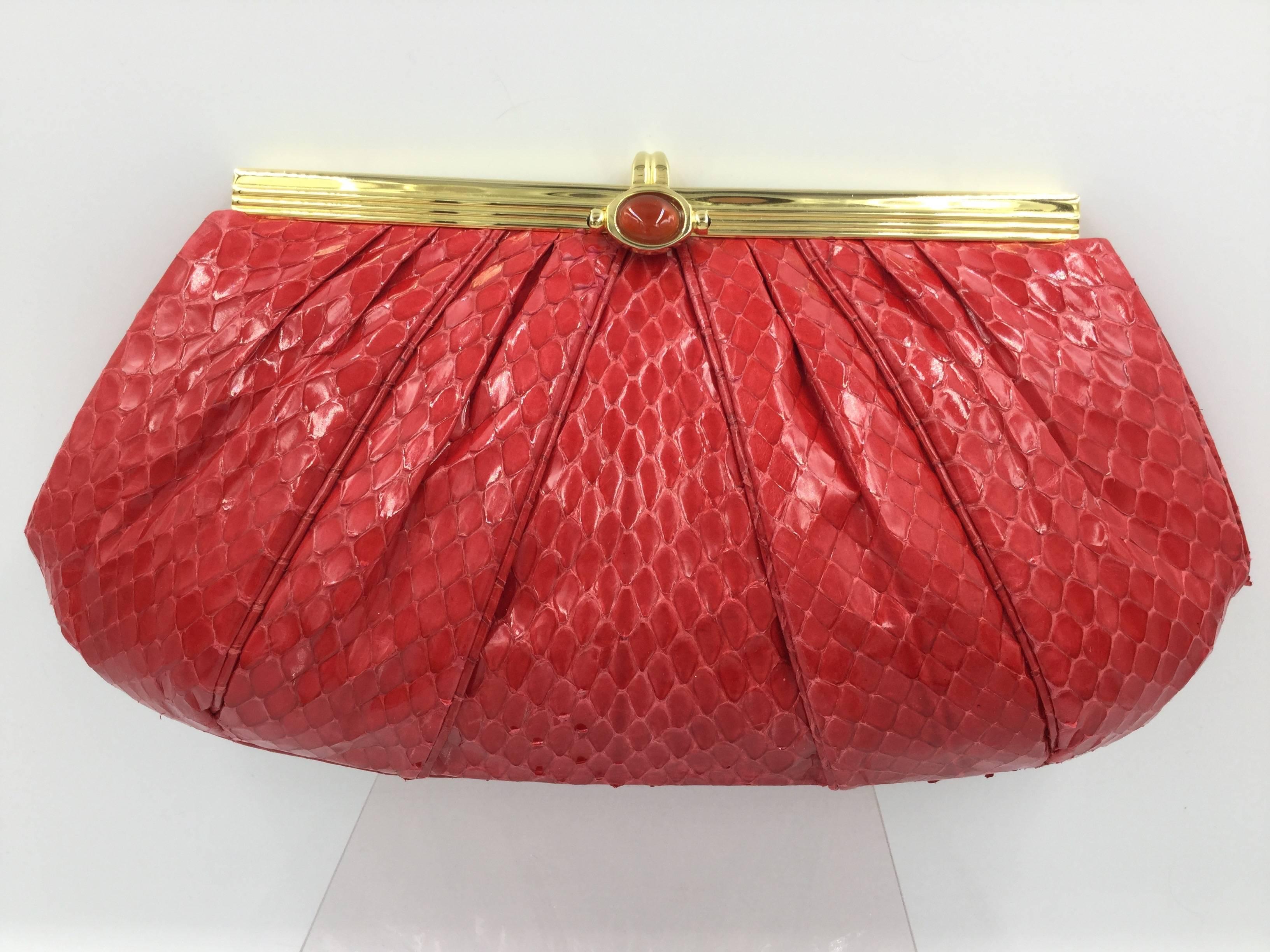Judith Leiber Cherry Red Python Handbag. 1990's. 5