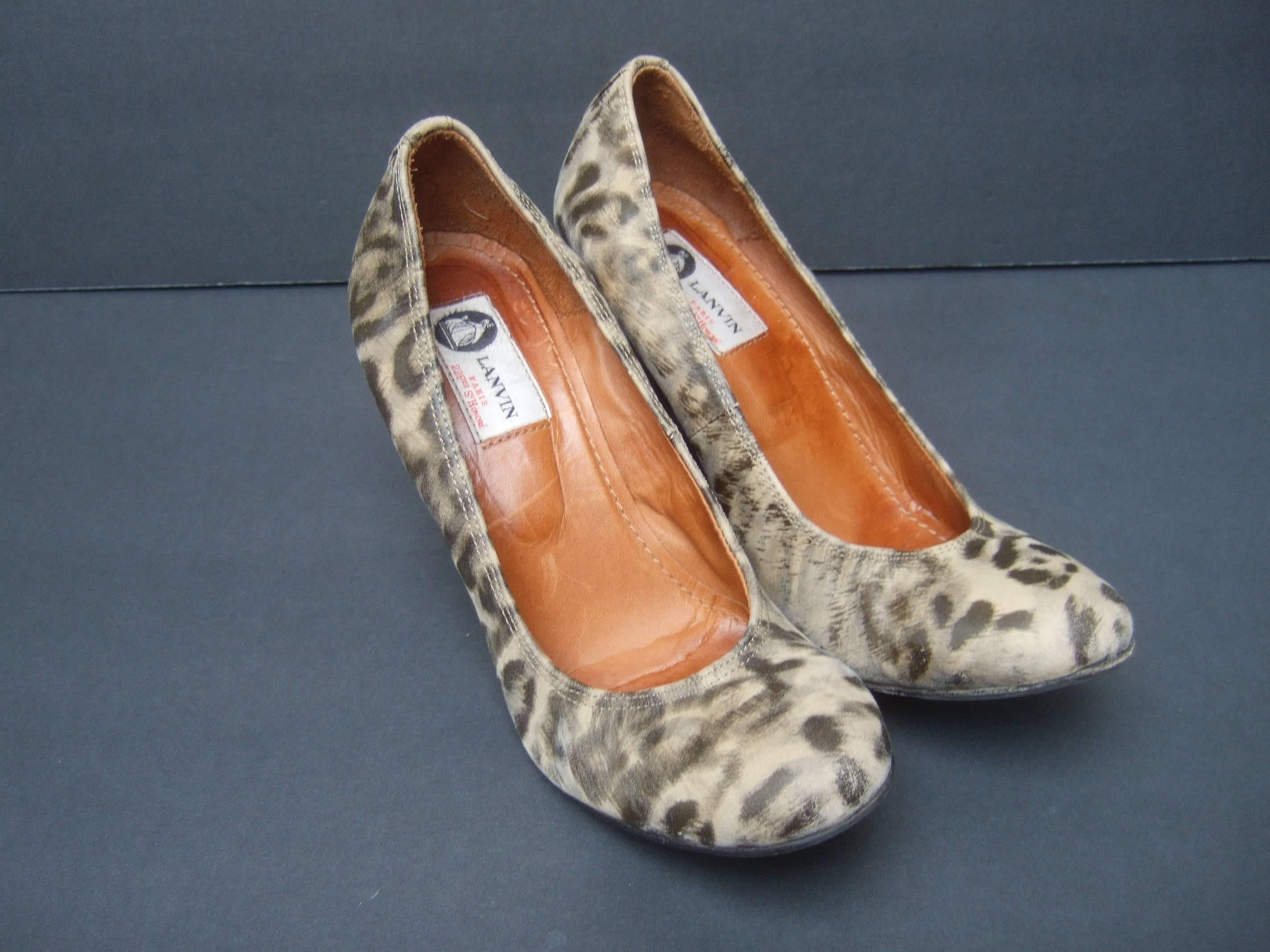 Lanvin Paris Animal Print Leather Wedges ca 1970s US Size 7  In Good Condition In University City, MO