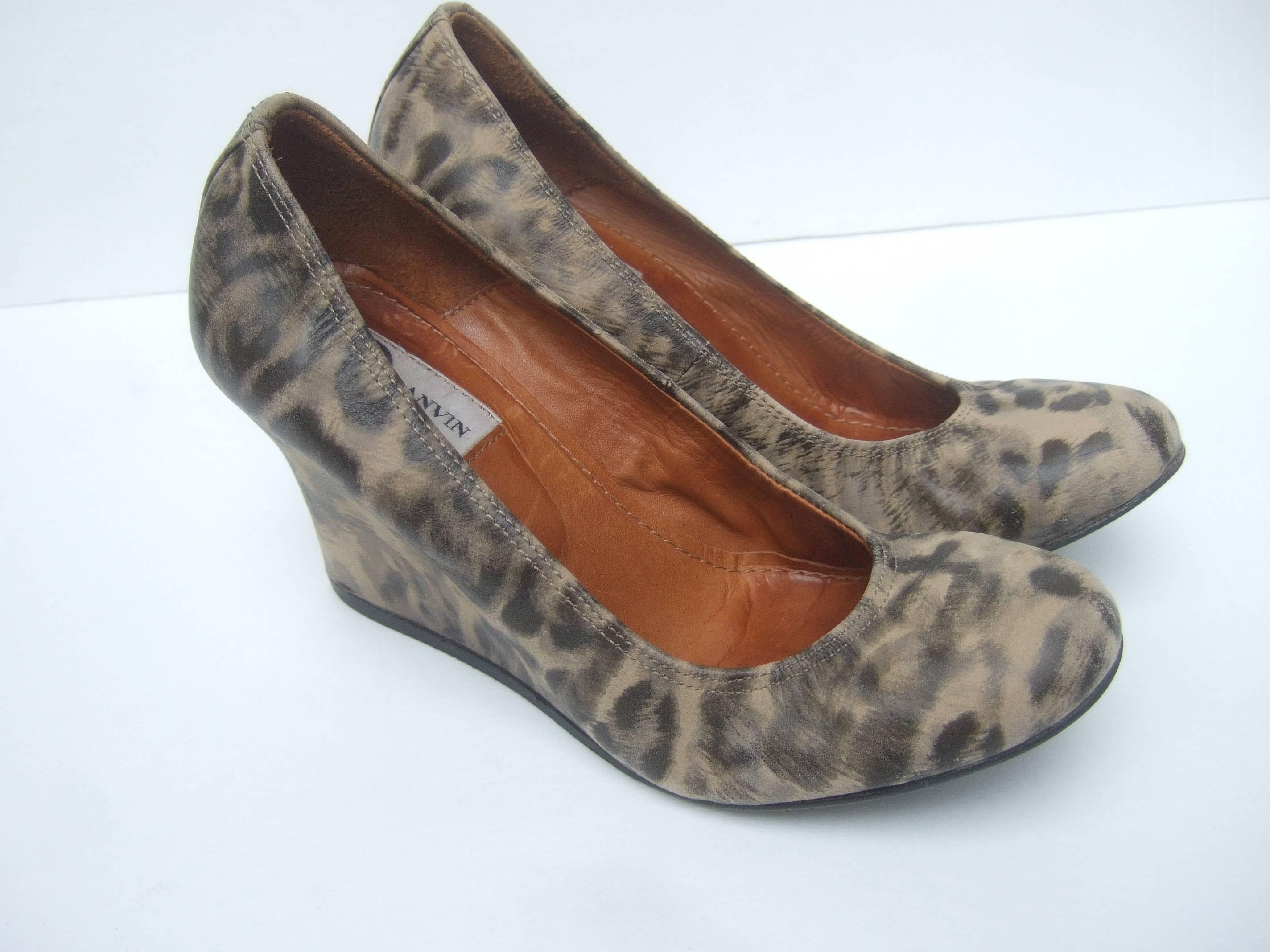 Women's Lanvin Paris Animal Print Leather Wedges ca 1970s US Size 7 