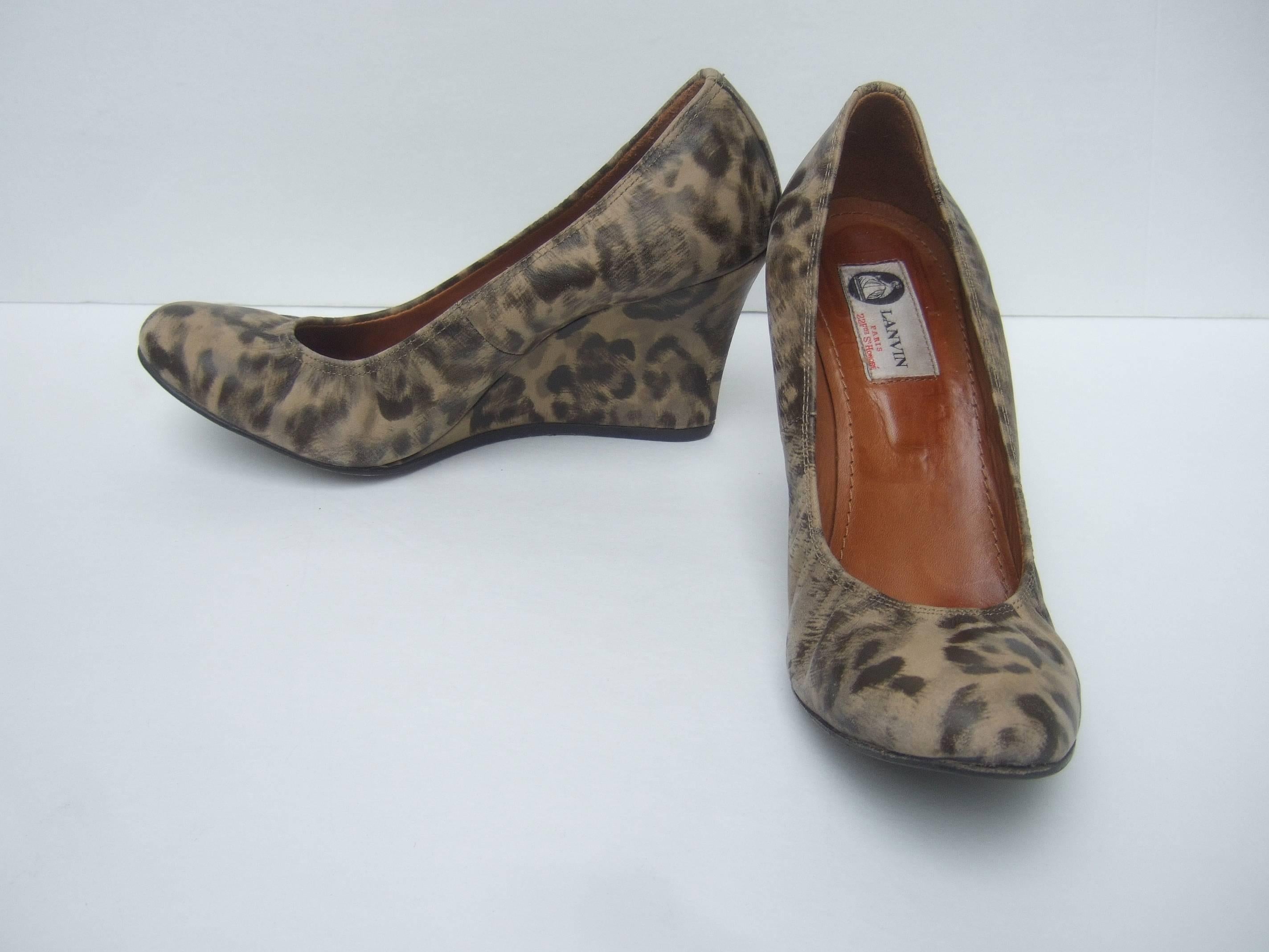 Lanvin Paris Animal Print Leather Wedges ca 1970s US Size 7  4