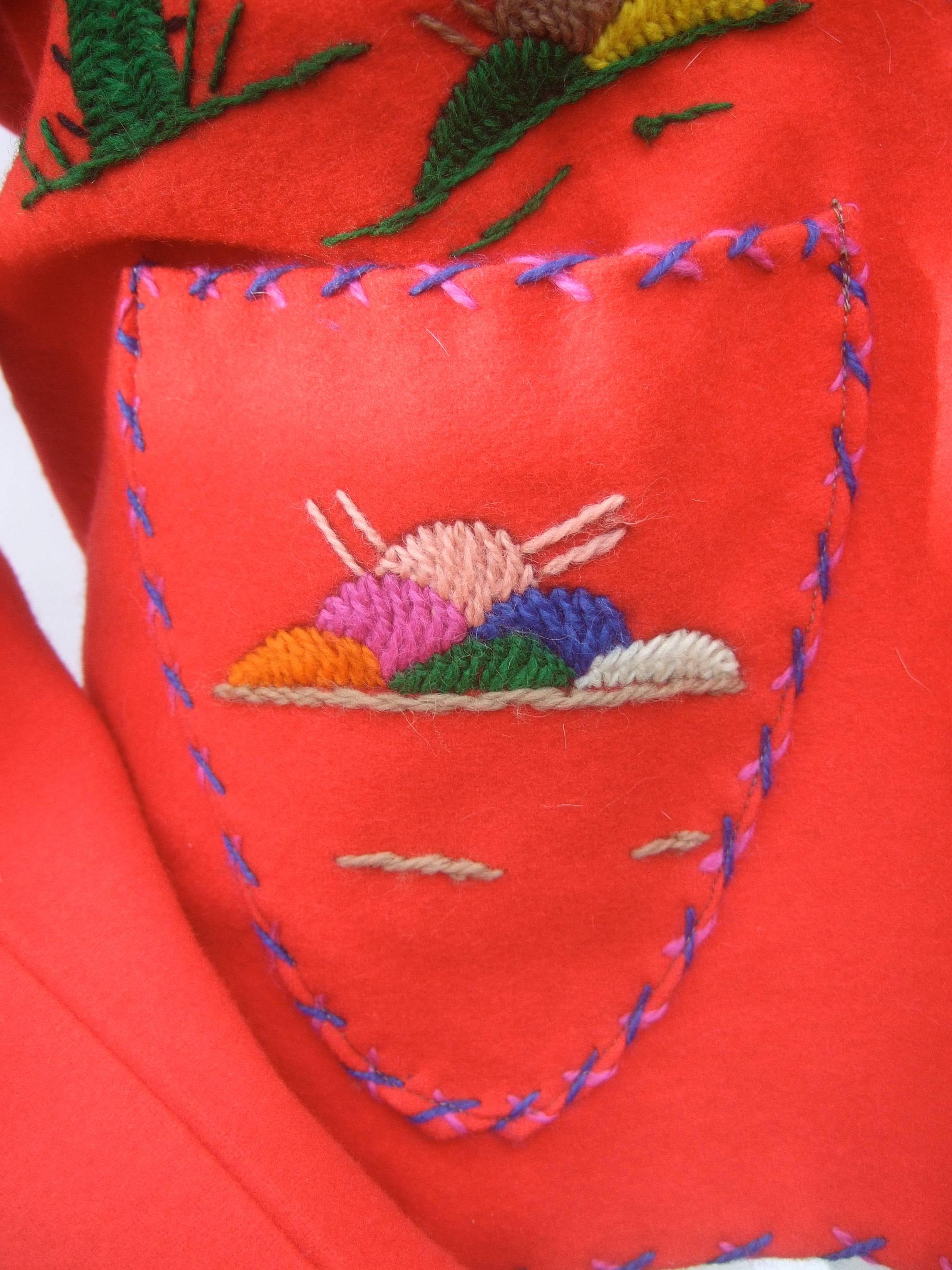 Mexican Red Felt Wool Embroidered Jacket ca 1950s  2