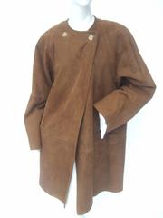 Jaeger Stylish Brown Doeskin Suede Duster Coat ca 1990s