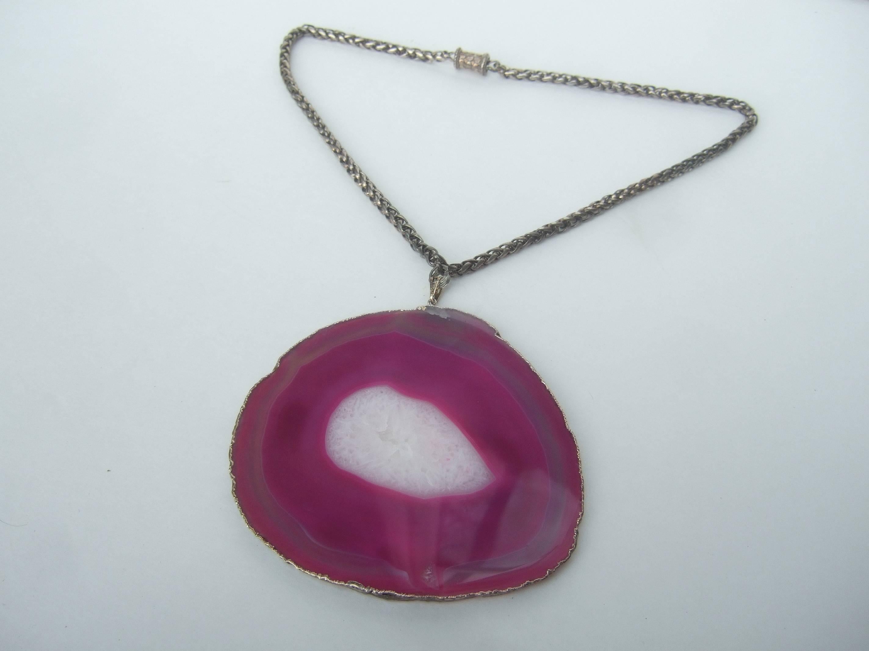 Massive Fuchsia Sliced Agate Pendant Necklace For Sale 2