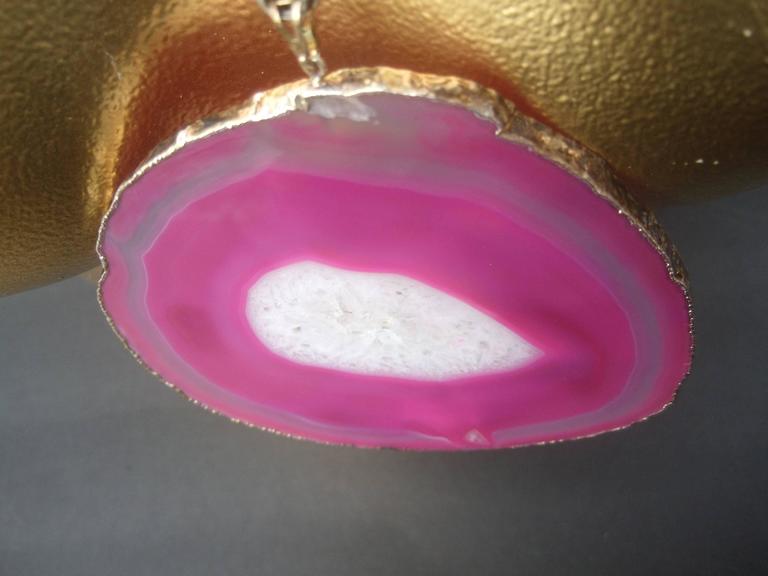 Pendentif En Dent D'agate Rayée Fuchsia - 1 Pièce, Neuf Sans Emballage