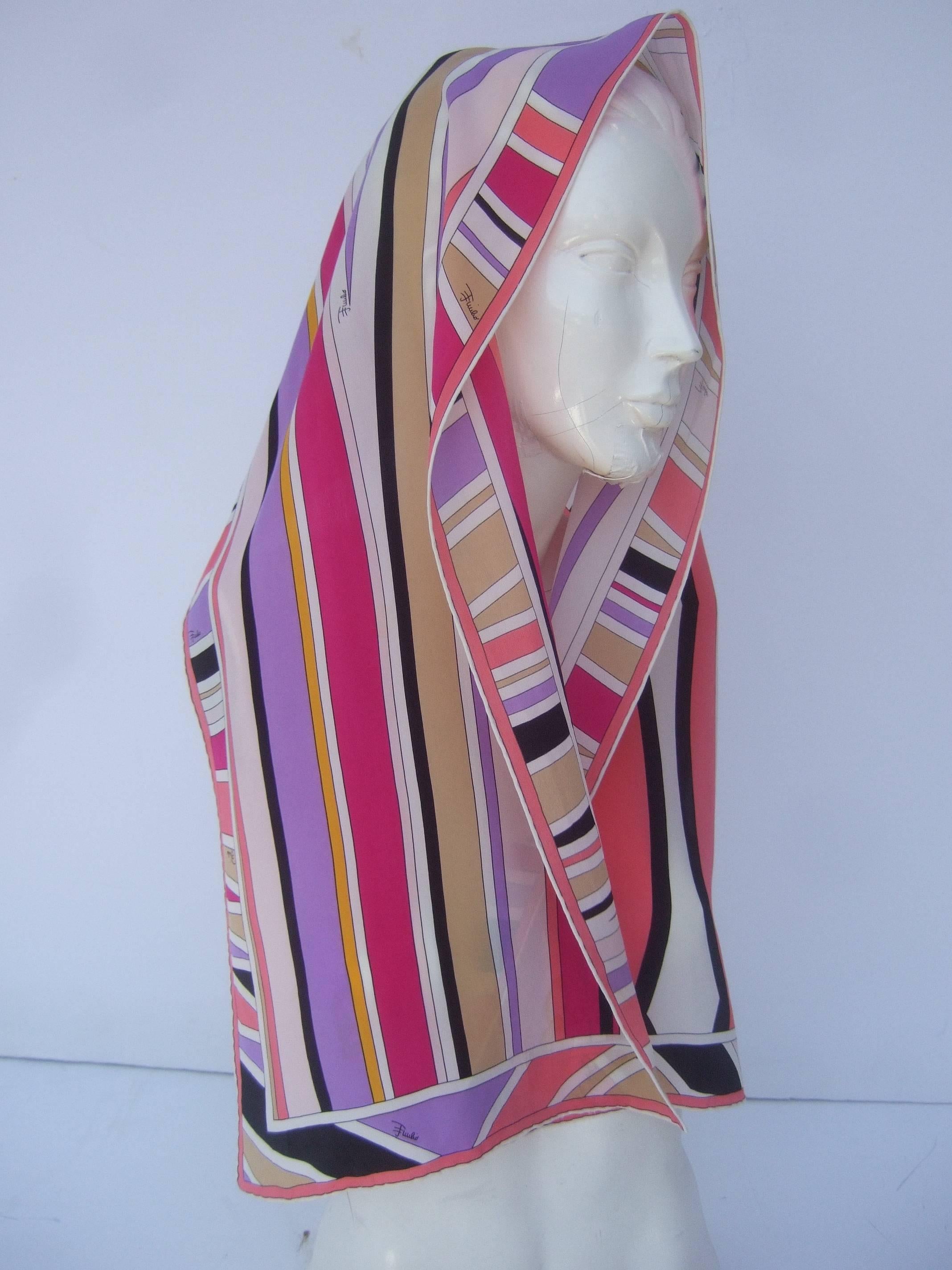 Emilio Pucci Silk Oblong Graphic Print Scarf ca 1970s In Good Condition In University City, MO