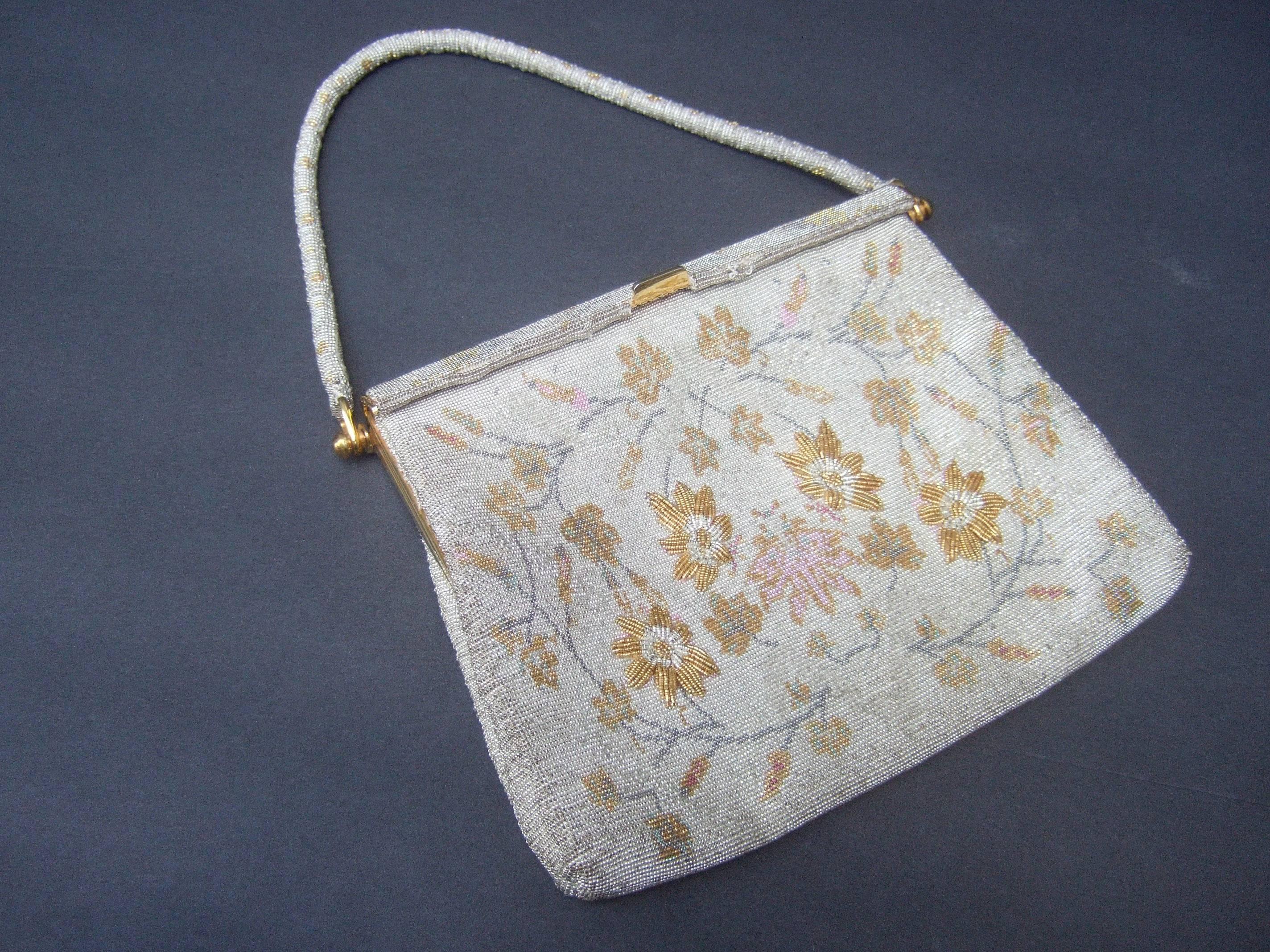 Gray Exquisite Glass Beaded Floral Evening Bag ca 1960