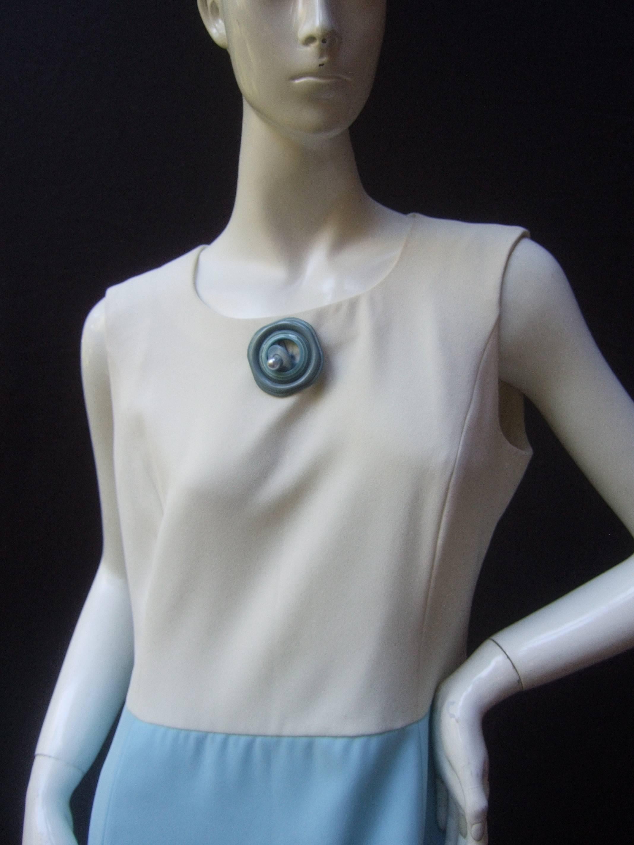 Blue Pierre Cardin Mod White & Turquoise Sheath Dress c 1970