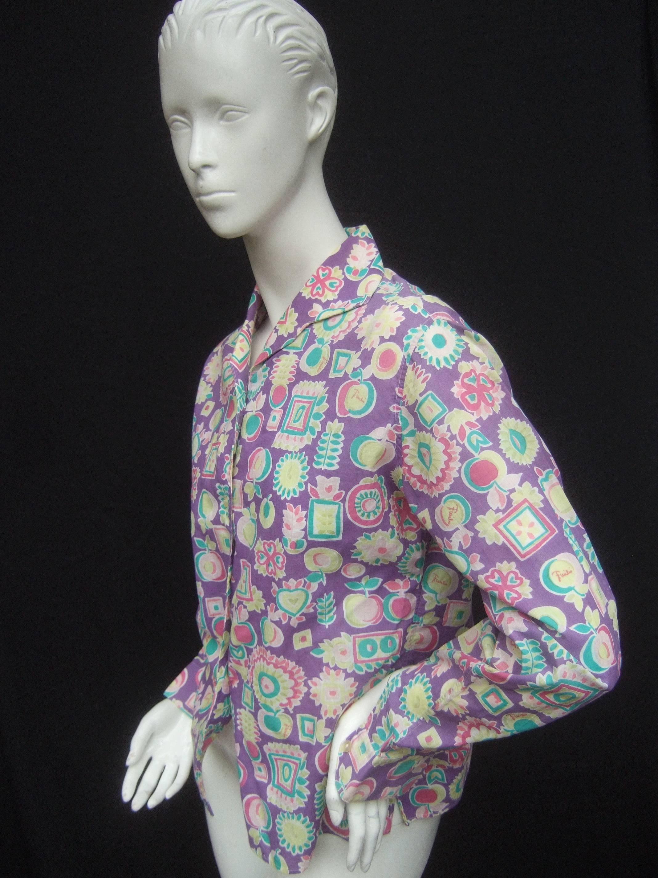 Gray Emilio Pucci Cotton Pastel Print Blouse Made in Italy c 1970 For Sale