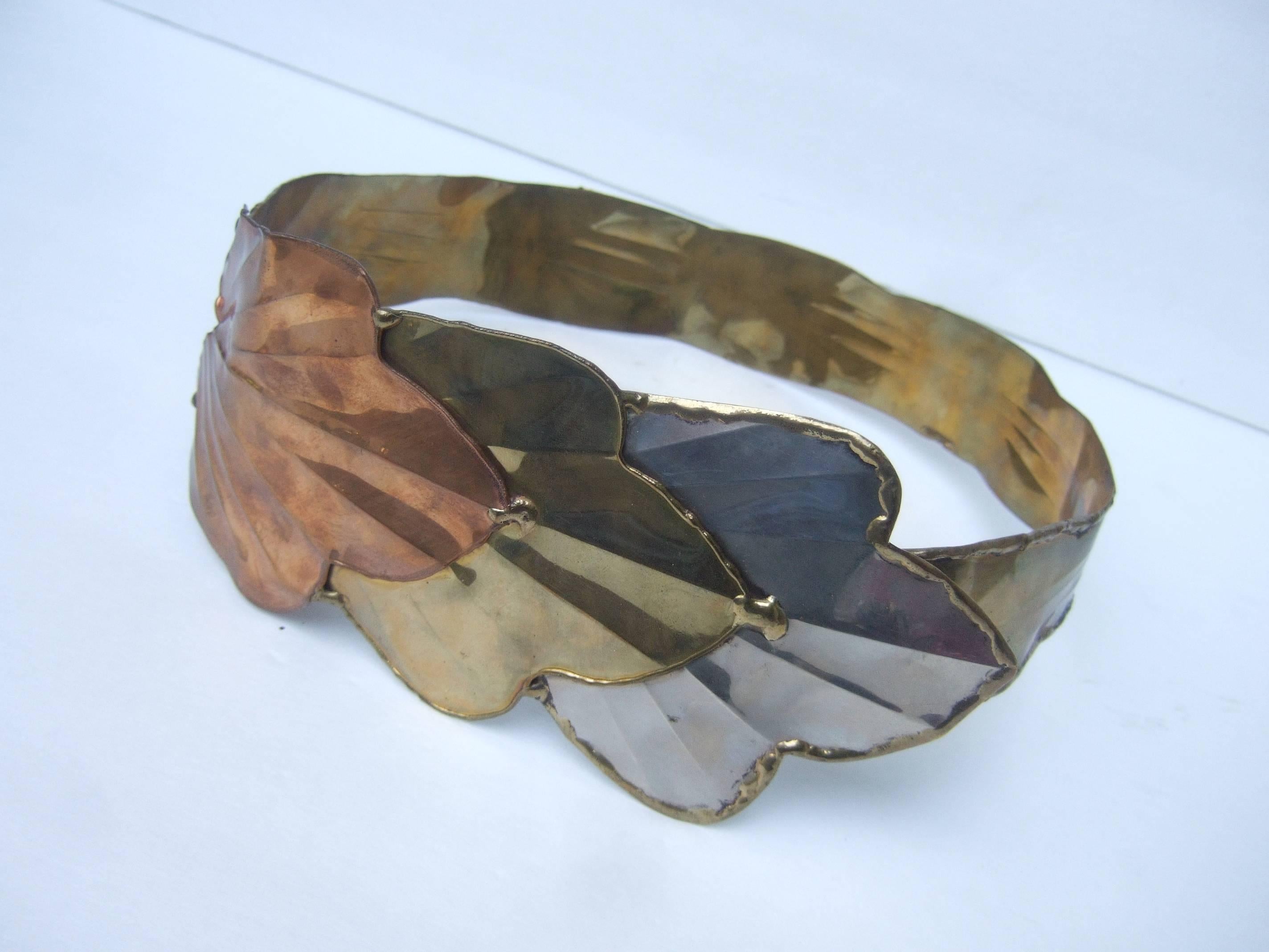 Massive Avant Garde Mixed Metal Leaf Belt c 1980s In Good Condition For Sale In University City, MO