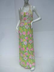 Lilly Pulitzer Vibrant Floral Print Halter Gown c 1970s