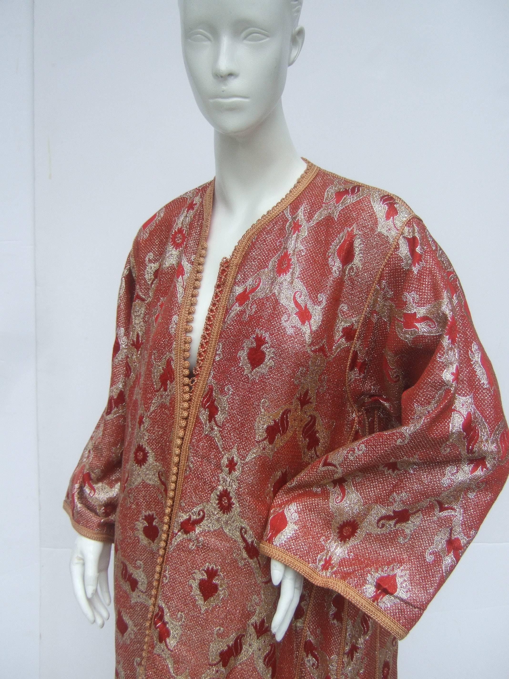 Brown Exotic Metalllic Brocade Caftan Gown c 1970s