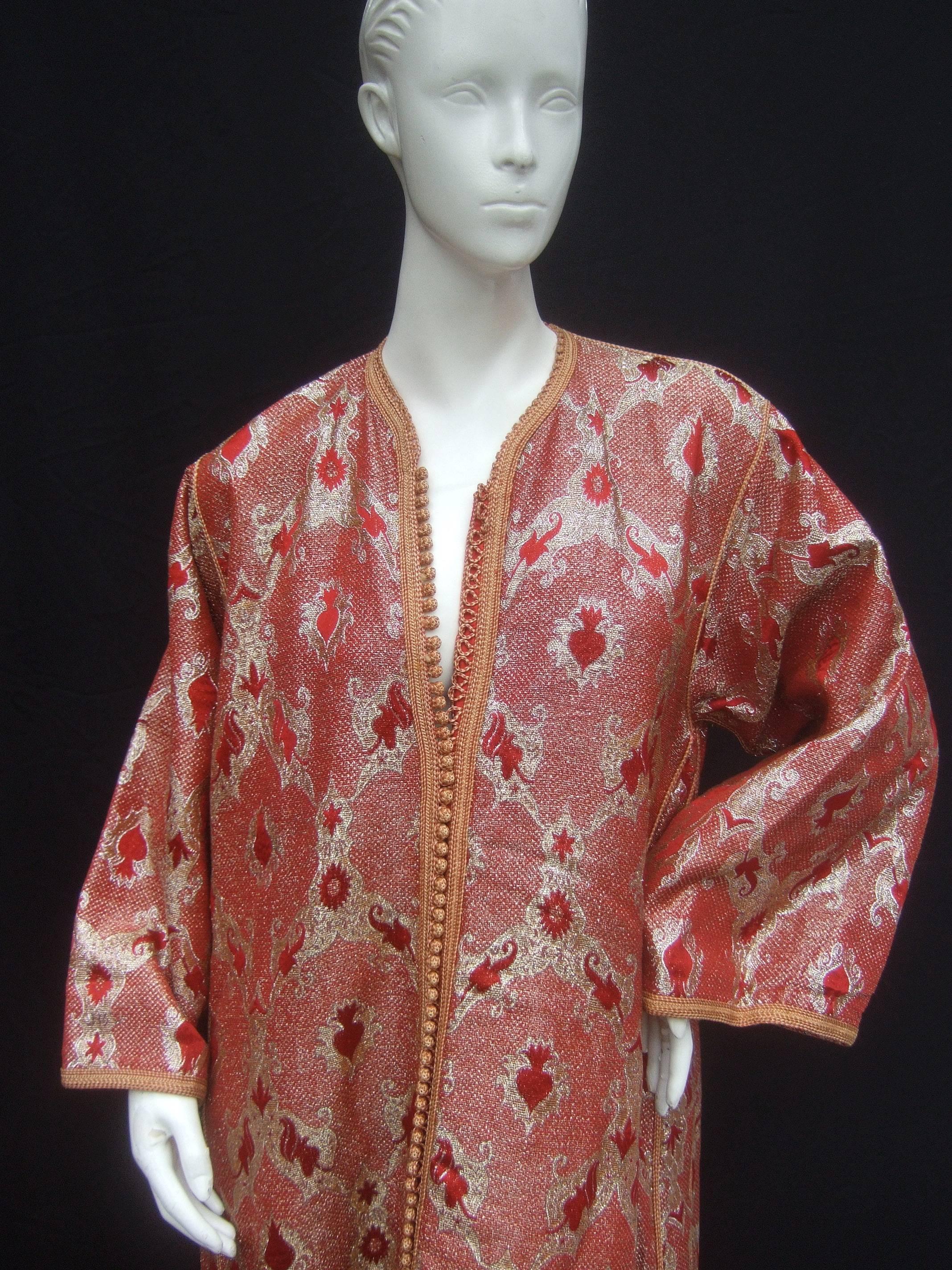 Exotic Metalllic Brocade Caftan Gown c 1970s In Good Condition In University City, MO