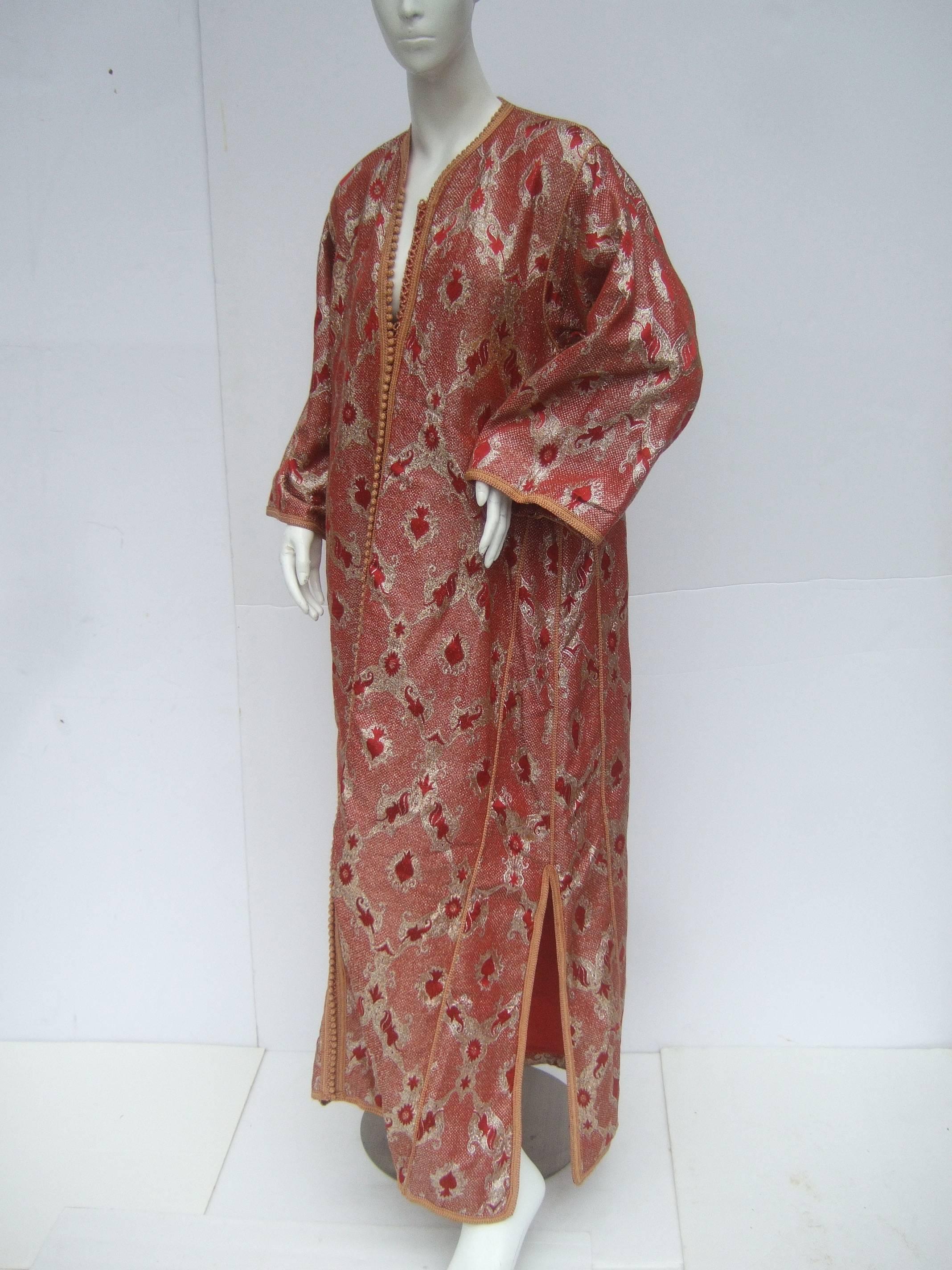 Women's Exotic Metalllic Brocade Caftan Gown c 1970s