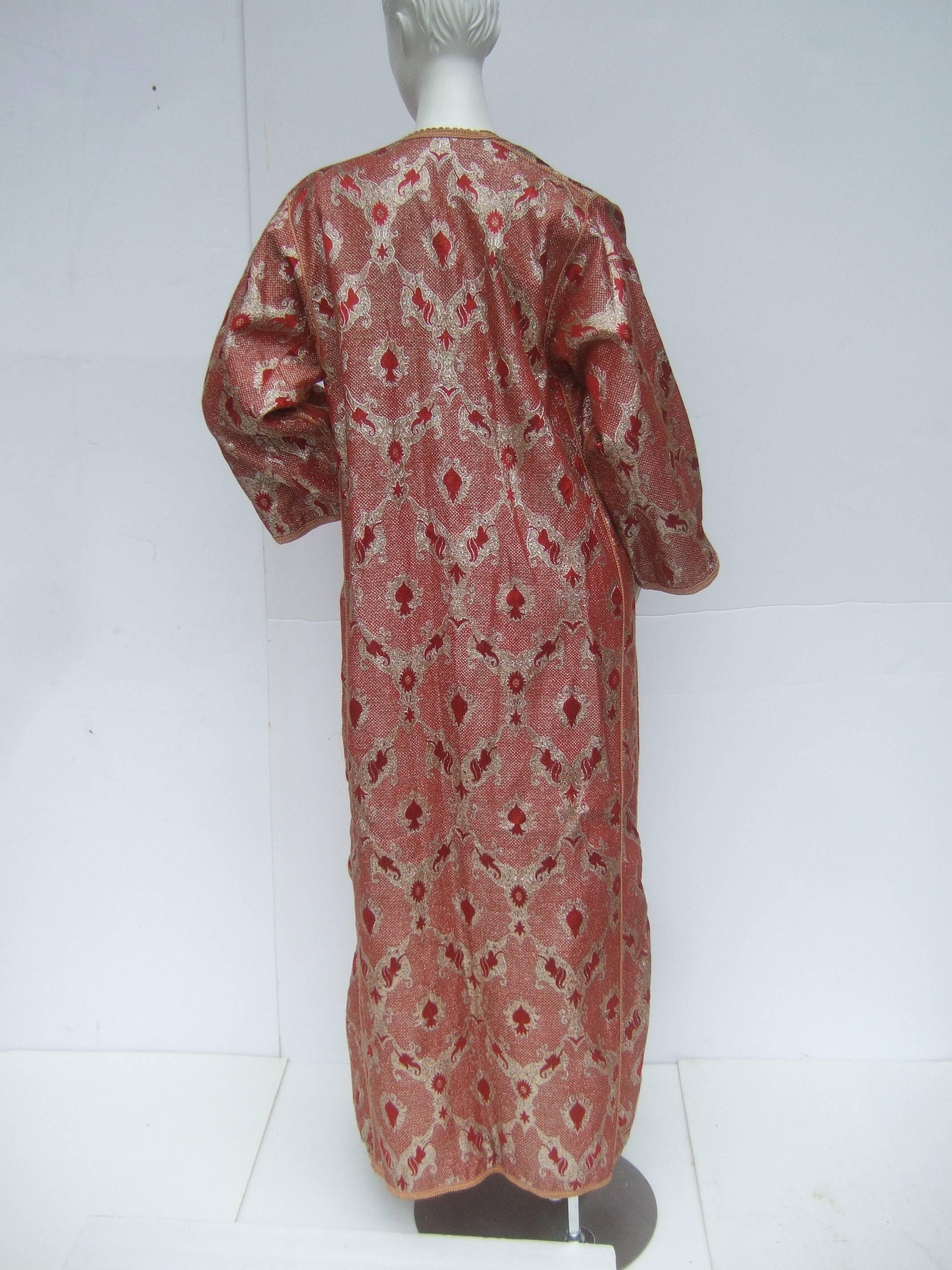 Exotic Metalllic Brocade Caftan Gown c 1970s 1