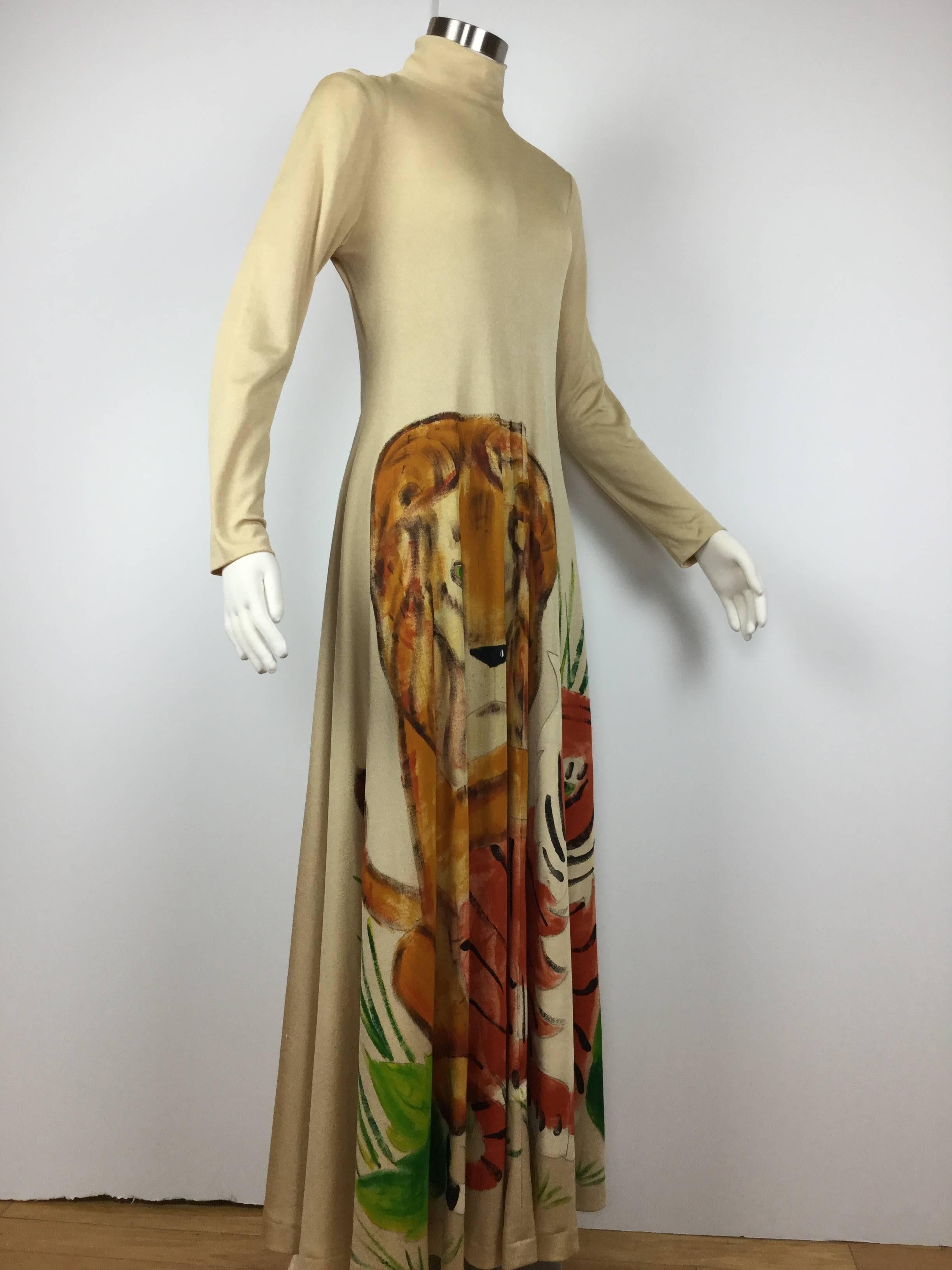Women's Unique 1970's Hand Painted Big Cats Maxi by Mimosa Tree.