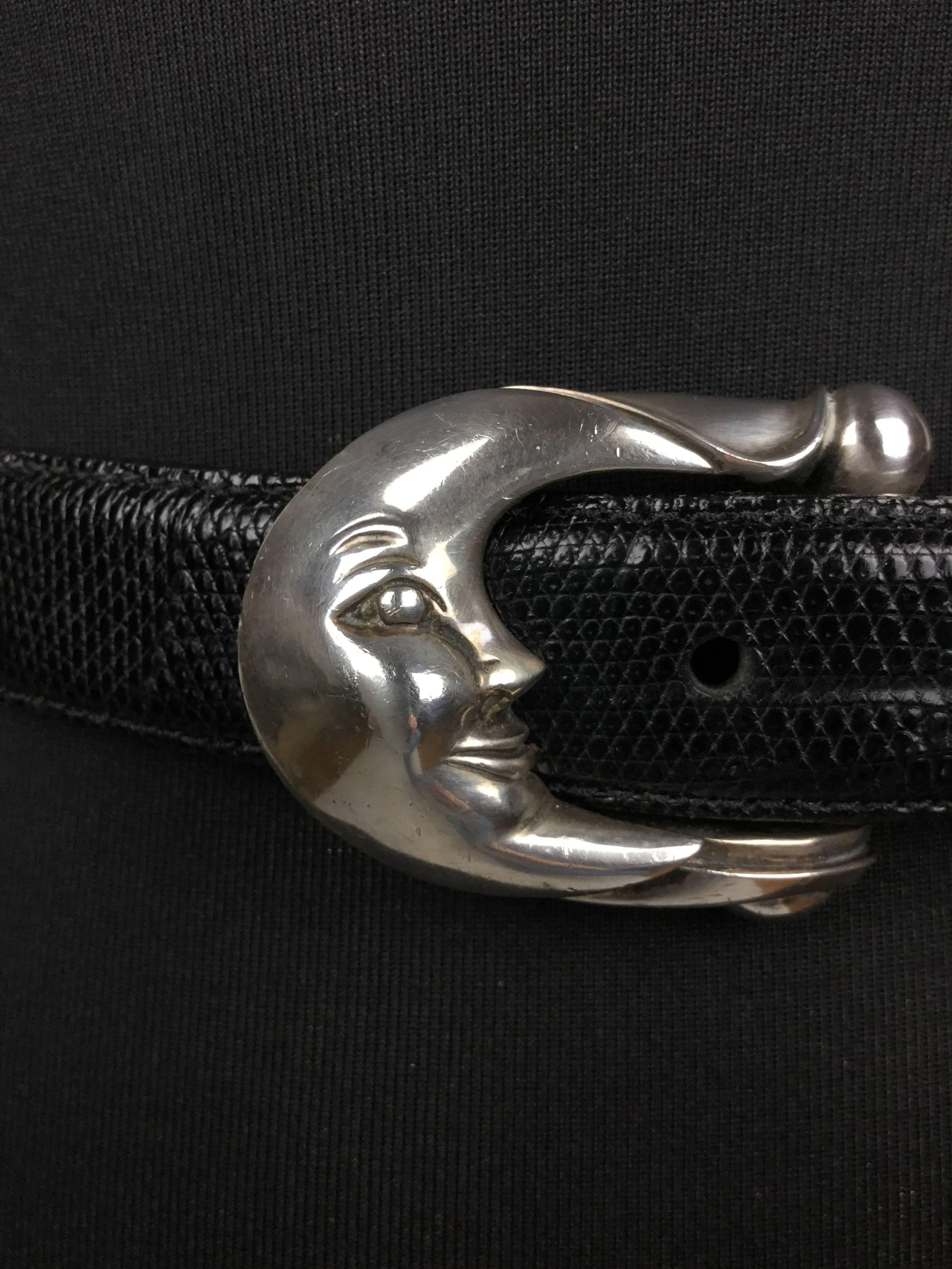 Iconic Sterling Moon Buckle and Lizard Belt by Barry Kieselstein Cord. 1980's.  4