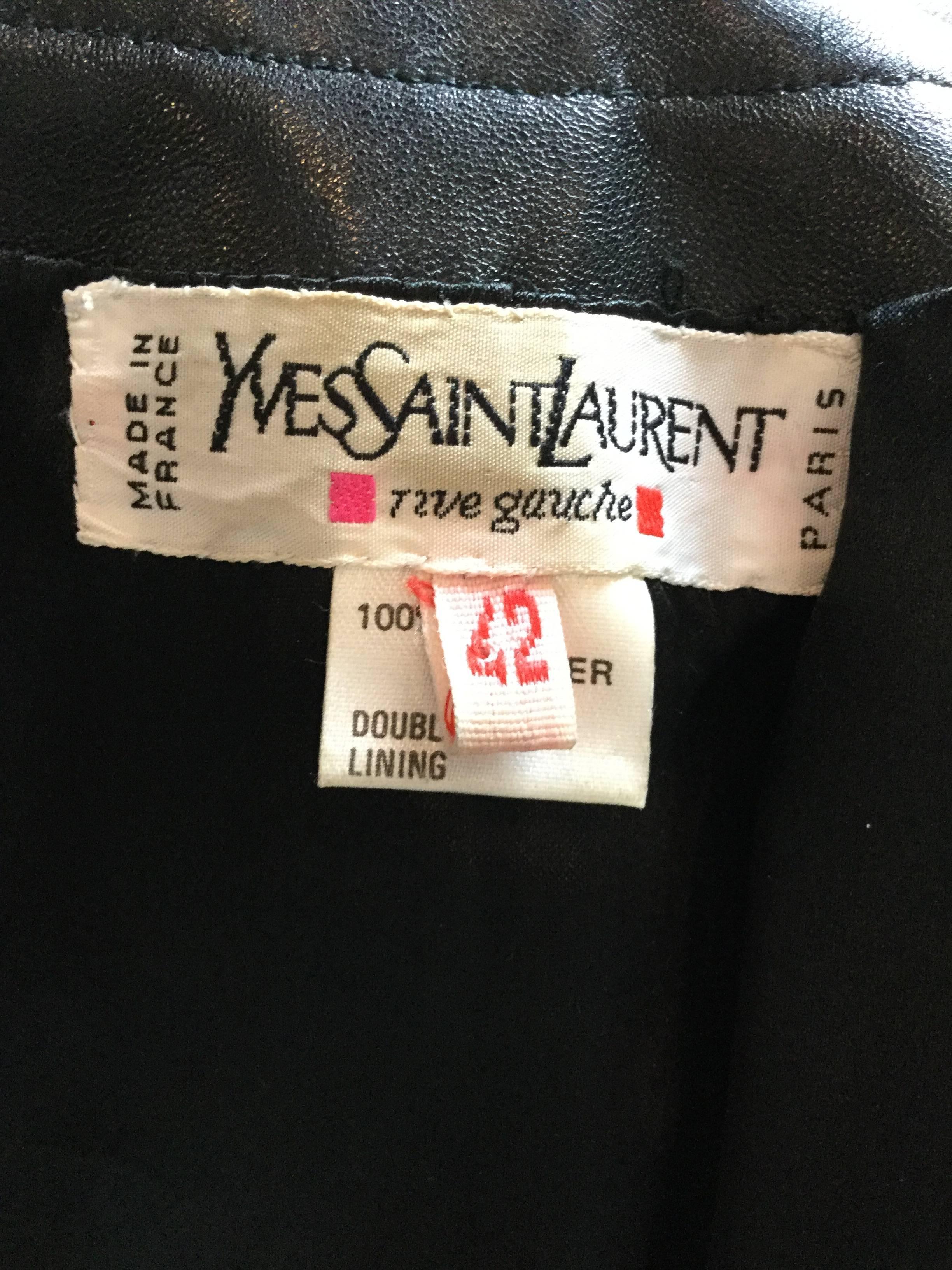 Yves Saint Laurent Black Leather Swing Jacket. 1980's. 2