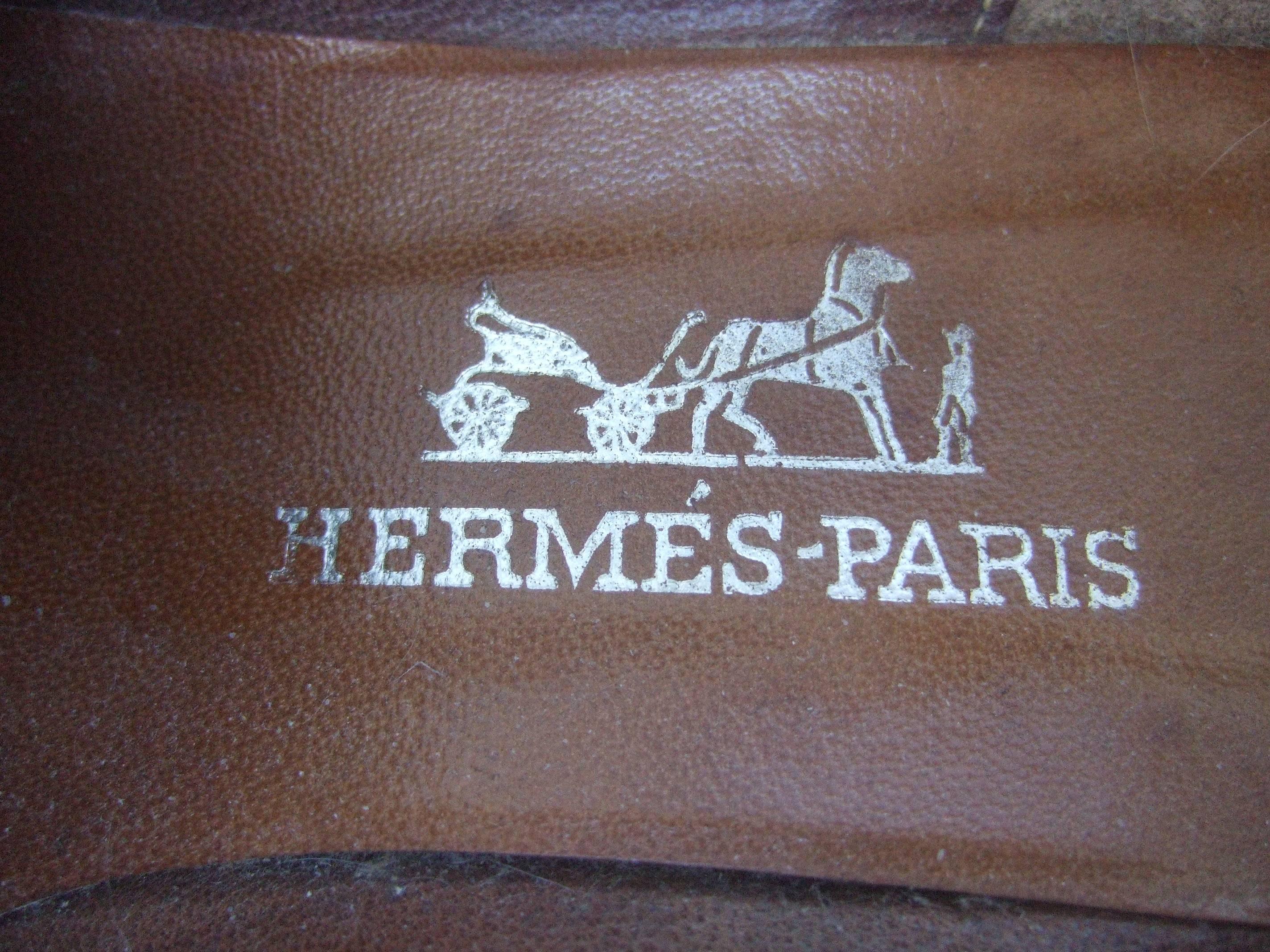 Hermes Paris Gilt H Buckle Brown Leather Pumps c 1970 1