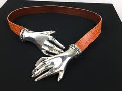 Extraordinary Sterling Silver Hand Clasp Belt. 1990's.