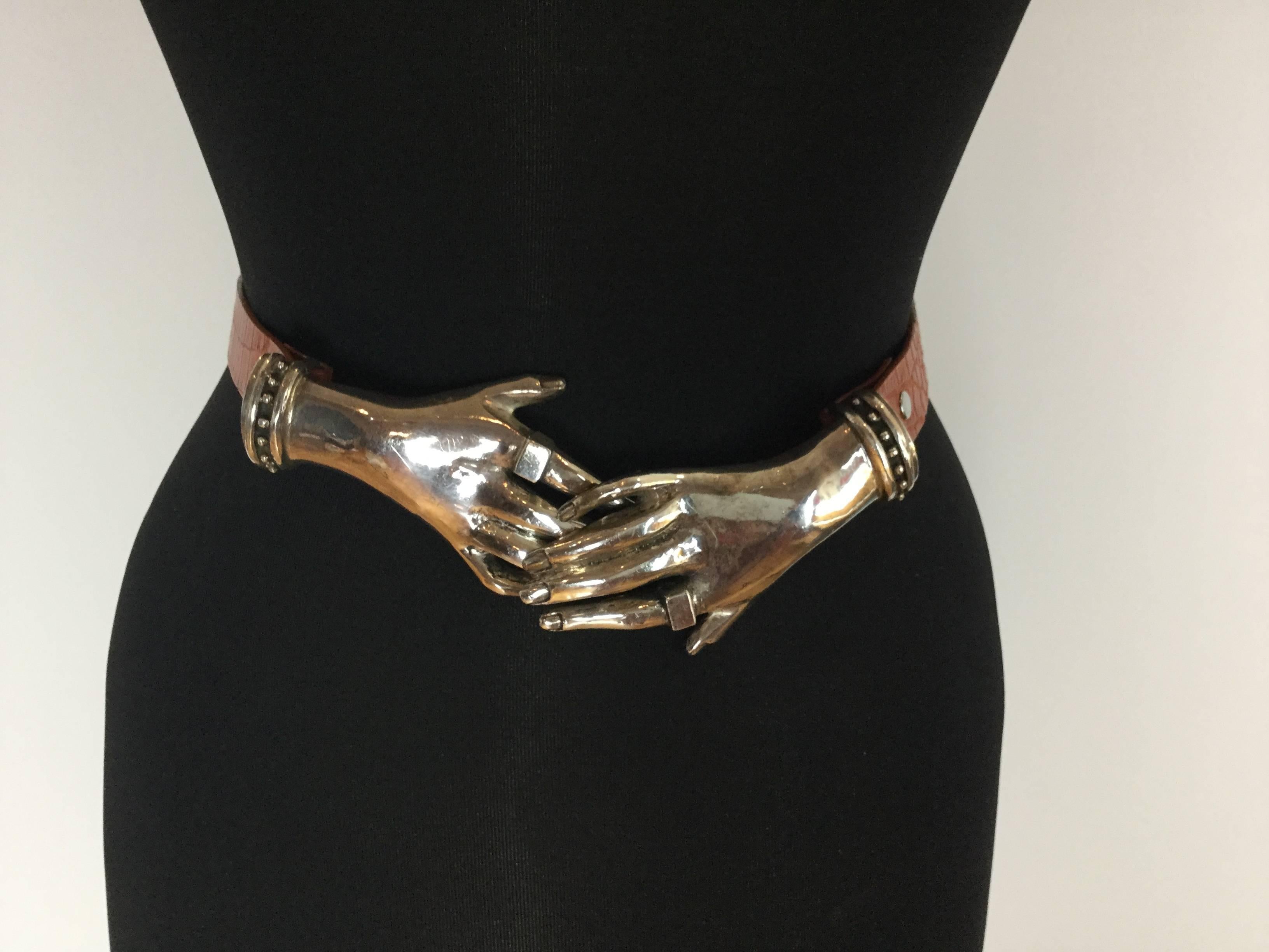 Women's or Men's Extraordinary Sterling Silver Hand Clasp Belt. 1990's.