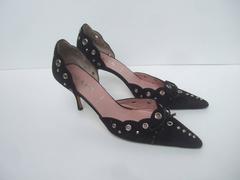 Prada Black Suede Grommet Pumps Size 38