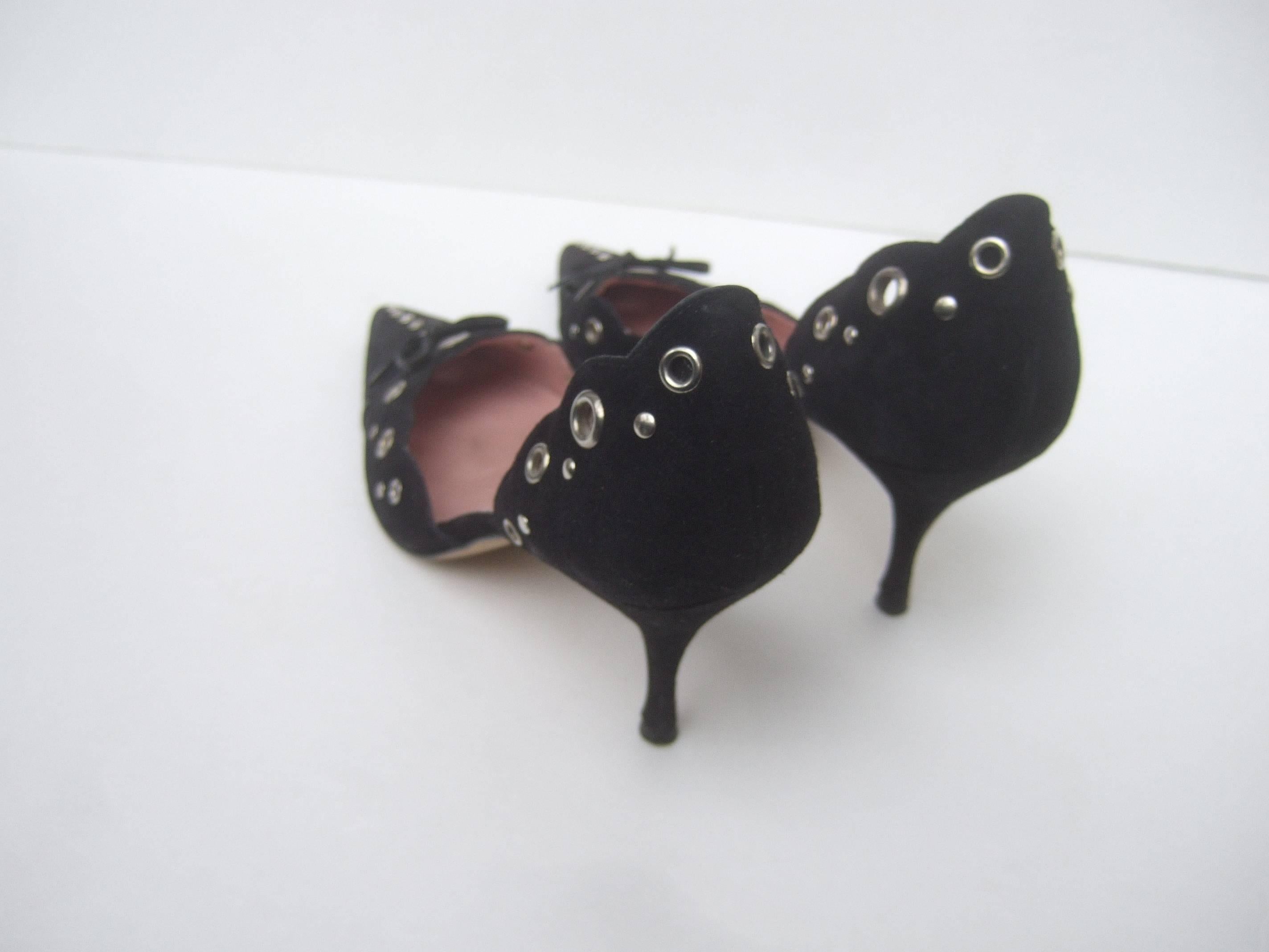 Prada Black Suede Grommet Pumps Size 38 3