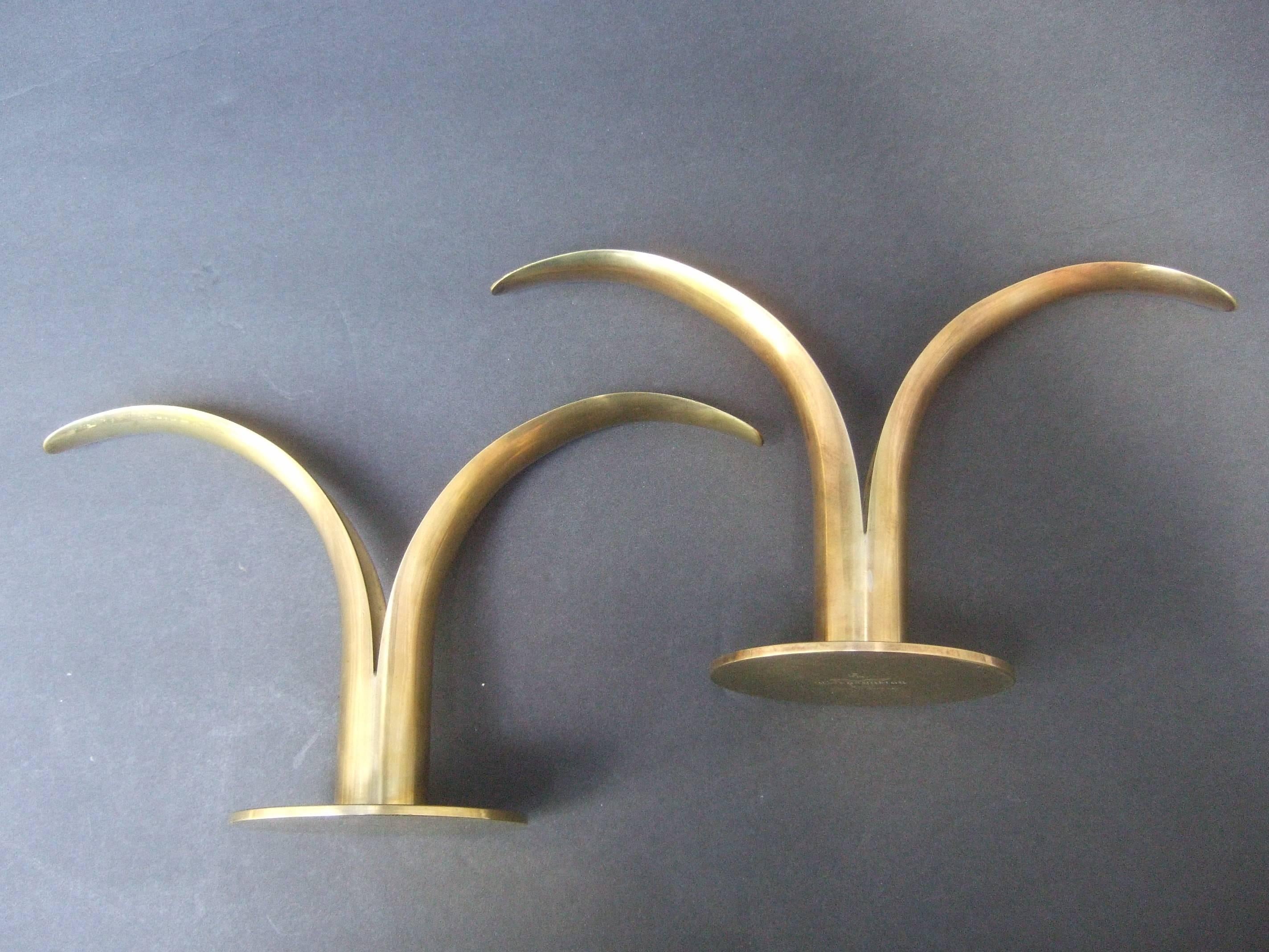 Sleek Pair of Danish Modern Fluted Brass Candle Holders ca 1960 5