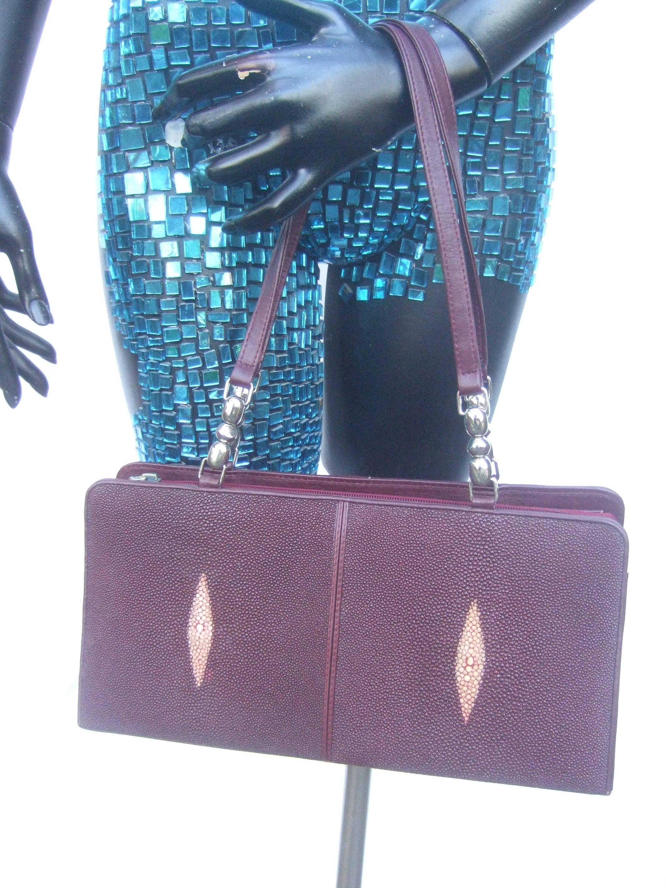 Exotic Genuine Stringray Burgundy Handbag  In New Condition For Sale In University City, MO
