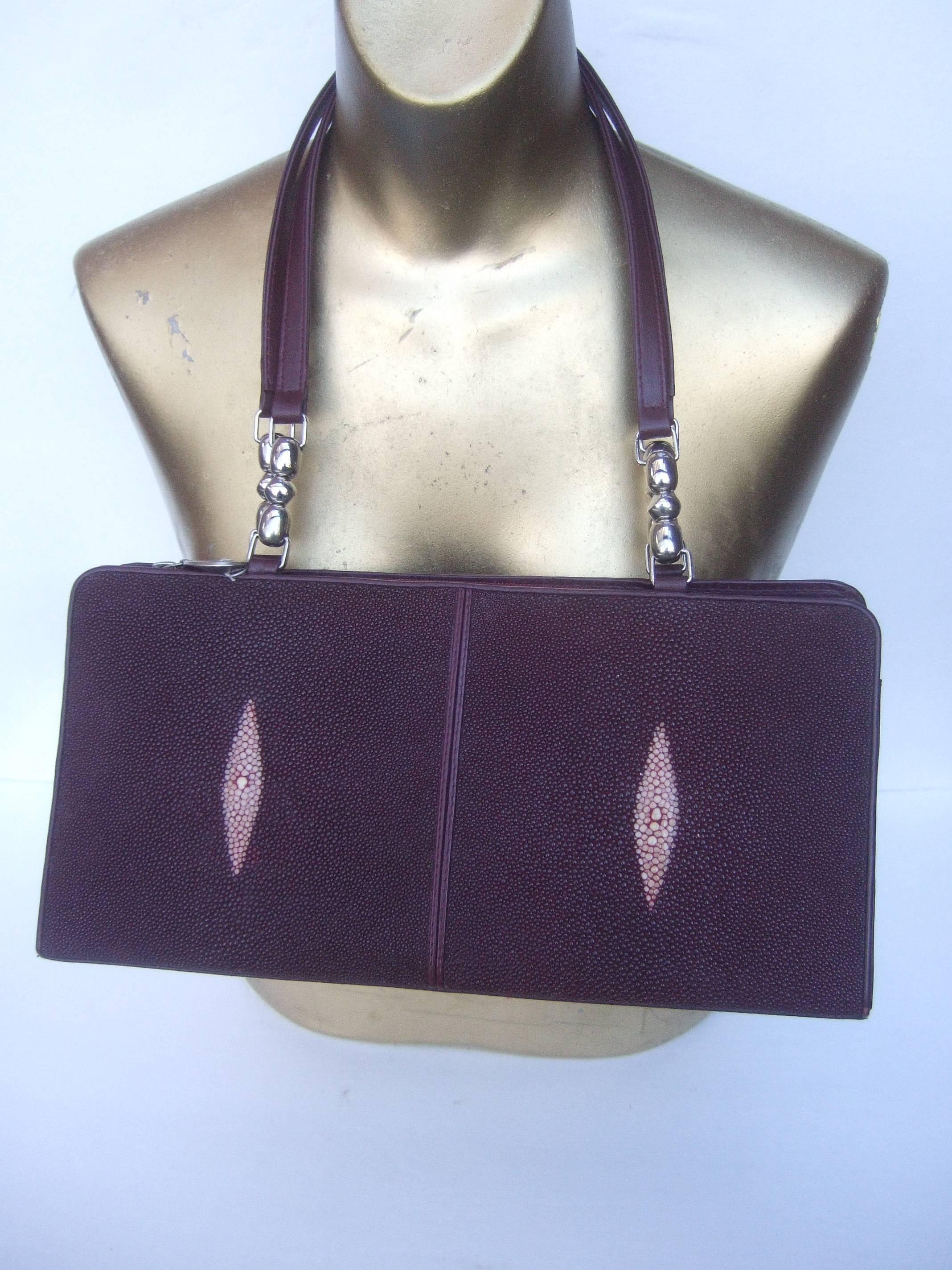 Women's Exotic Genuine Stringray Burgundy Handbag  For Sale