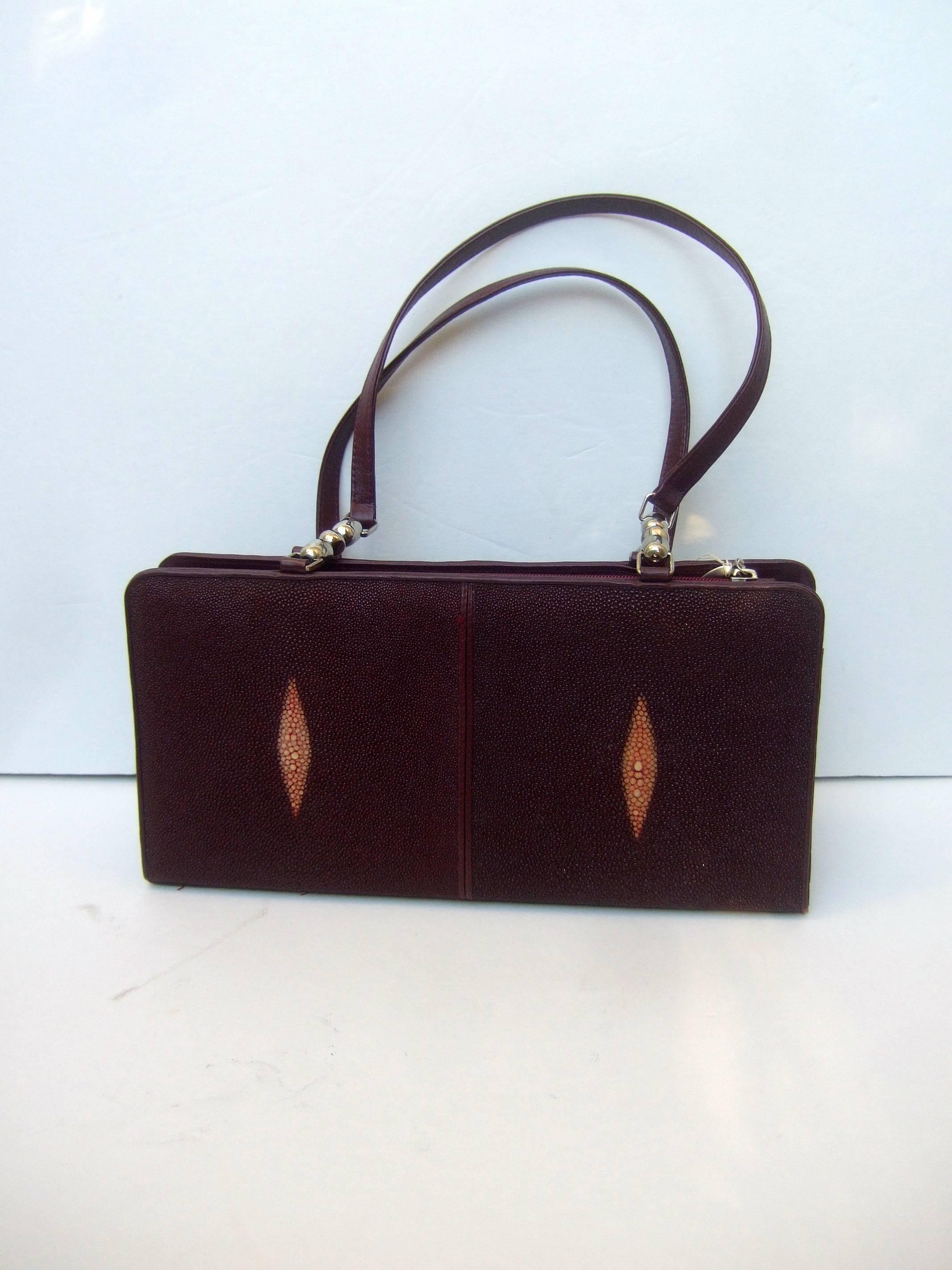 Exotic Genuine Stringray Burgundy Handbag  For Sale 1