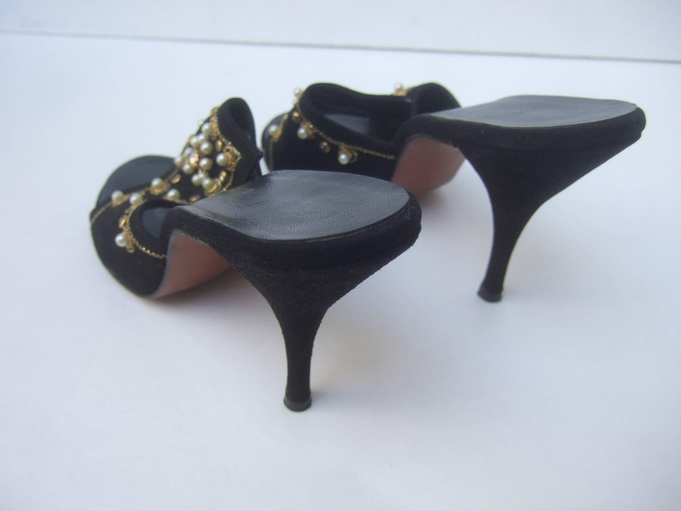 Jeweled Vintage Black Suede Mules Made in Italy ca 1960 For Sale 2