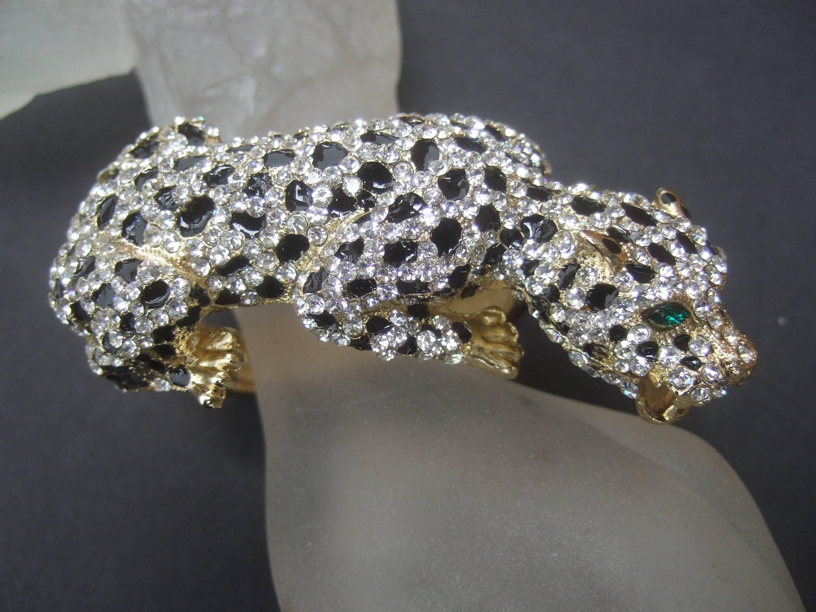 Sleek Crystal Encrusted Enamel Panther Bracelet  In Excellent Condition In University City, MO