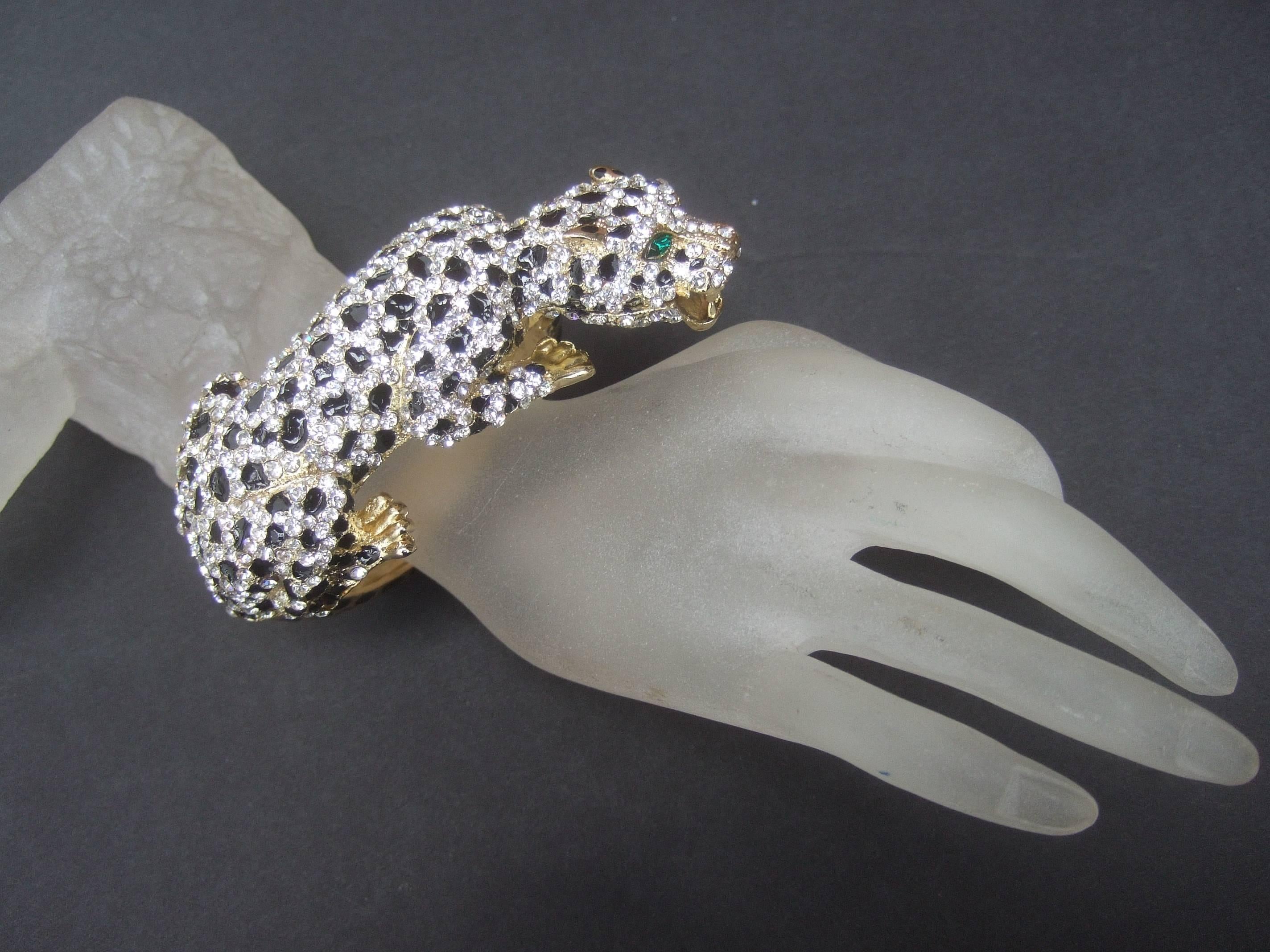 Women's Sleek Crystal Encrusted Enamel Panther Bracelet 