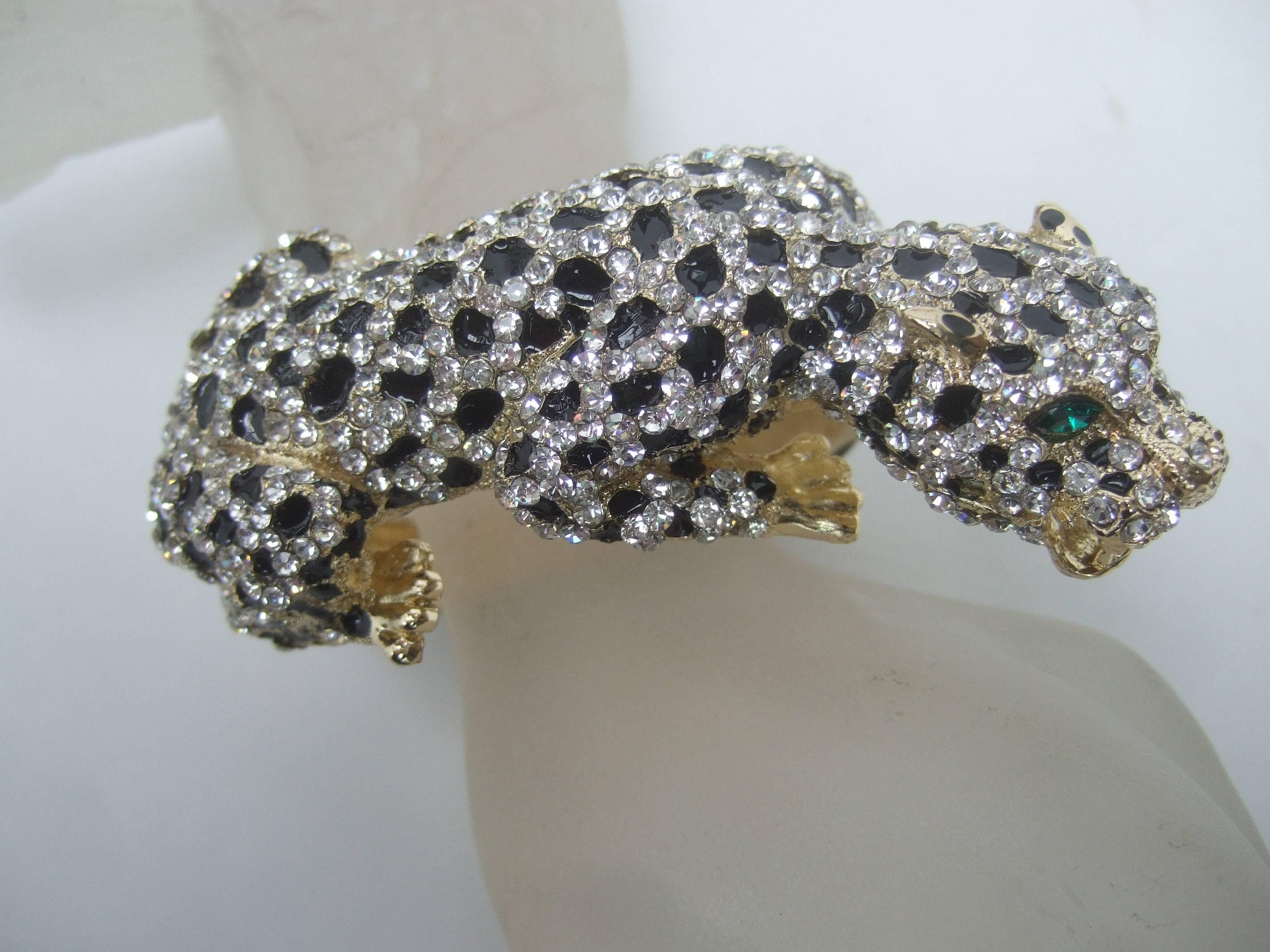 Sleek Crystal Encrusted Enamel Panther Bracelet  1