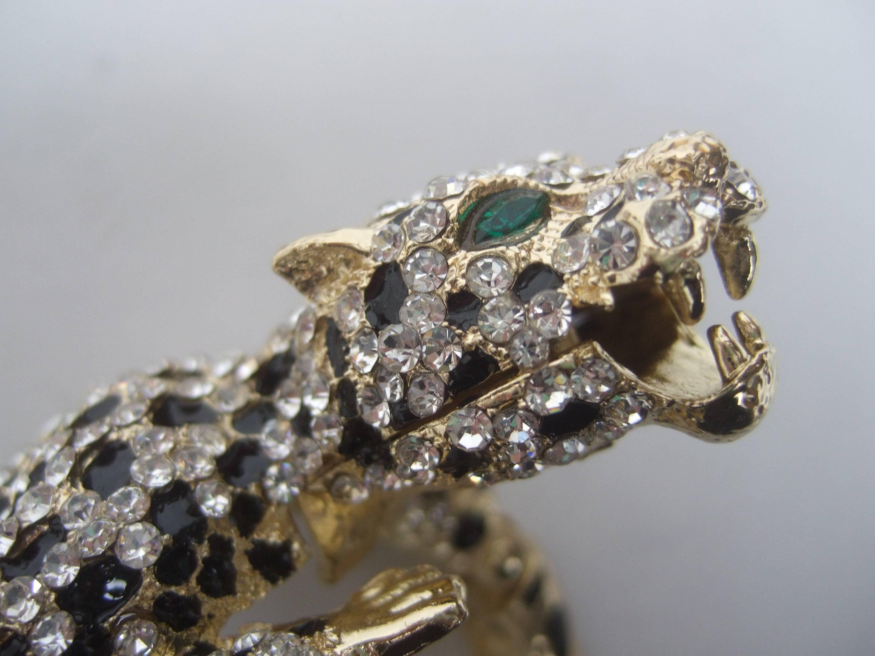 Sleek Crystal Encrusted Enamel Panther Bracelet  2