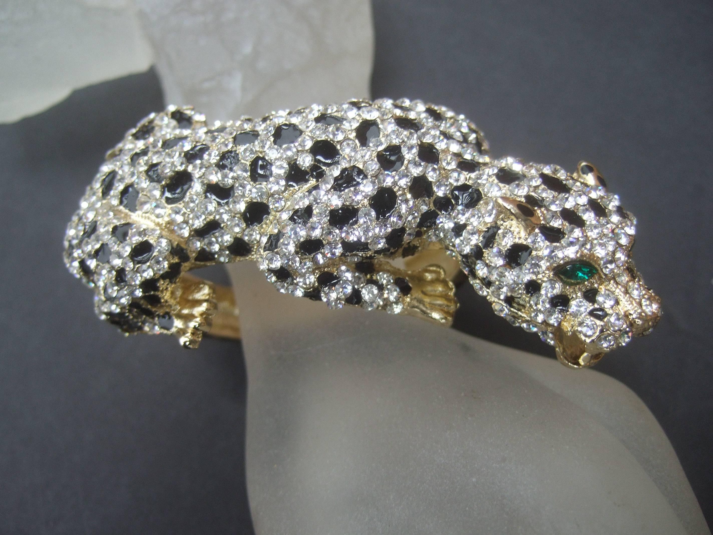 Sleek Crystal Encrusted Enamel Panther Bracelet  3