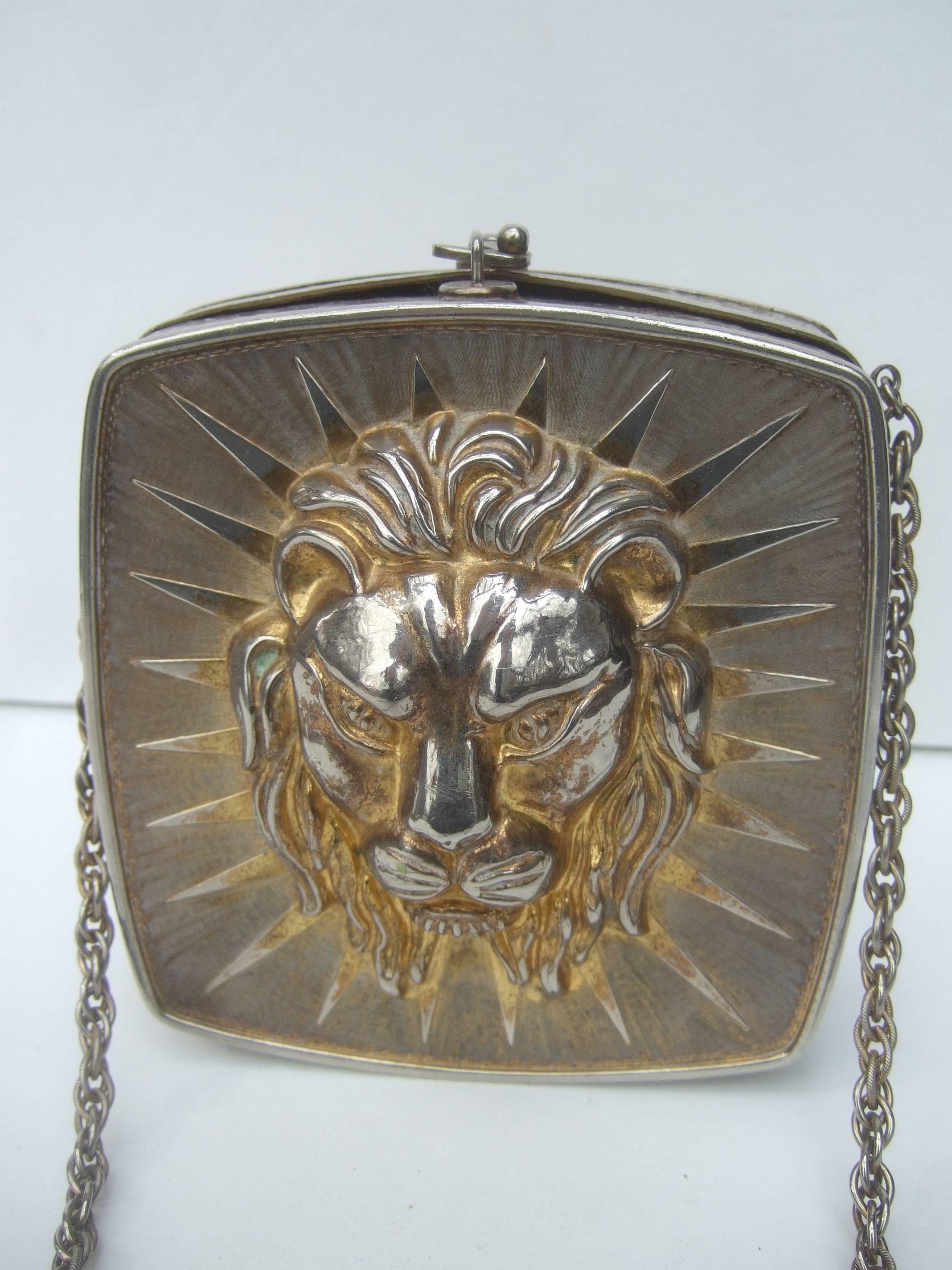 Gray Ornate Metal Lion Emblem Evening Bag Made in Italy c 1970s