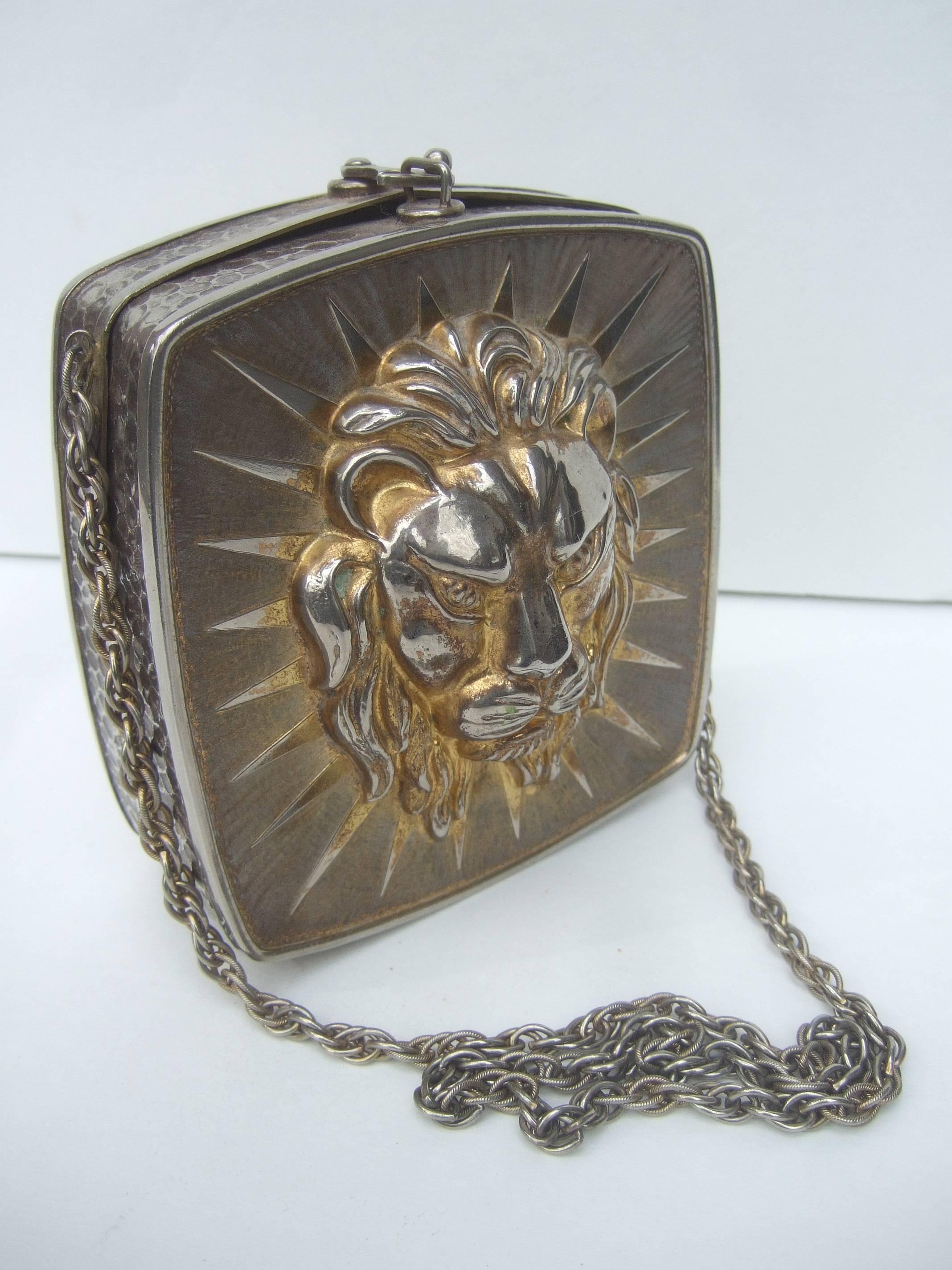 Women's Ornate Metal Lion Emblem Evening Bag Made in Italy c 1970s