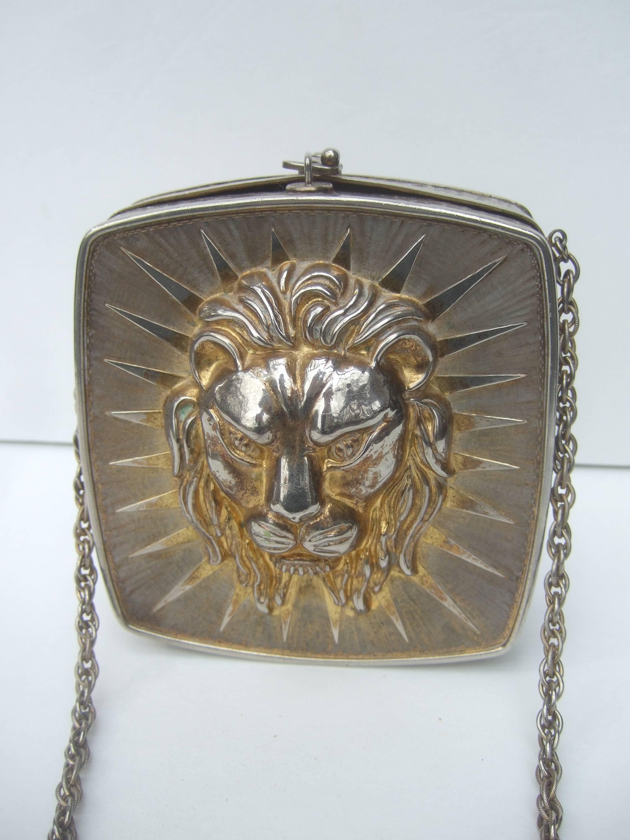 Ornate Metal Lion Emblem Evening Bag Made in Italy c 1970s 1